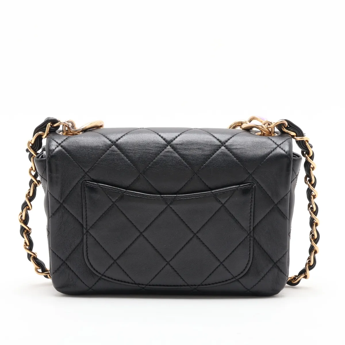 Matelassé Lambskin Chain Shoulder Bag, Black with Gold Hardware, ATHH1T9L, Random Plate — view 2