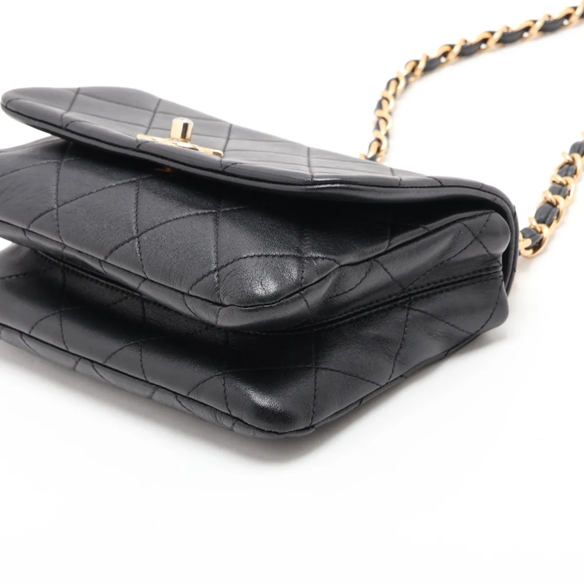 Matelassé Lambskin Chain Shoulder Bag, Black with Gold Hardware, ATHH1T9L, Random Plate — view 3