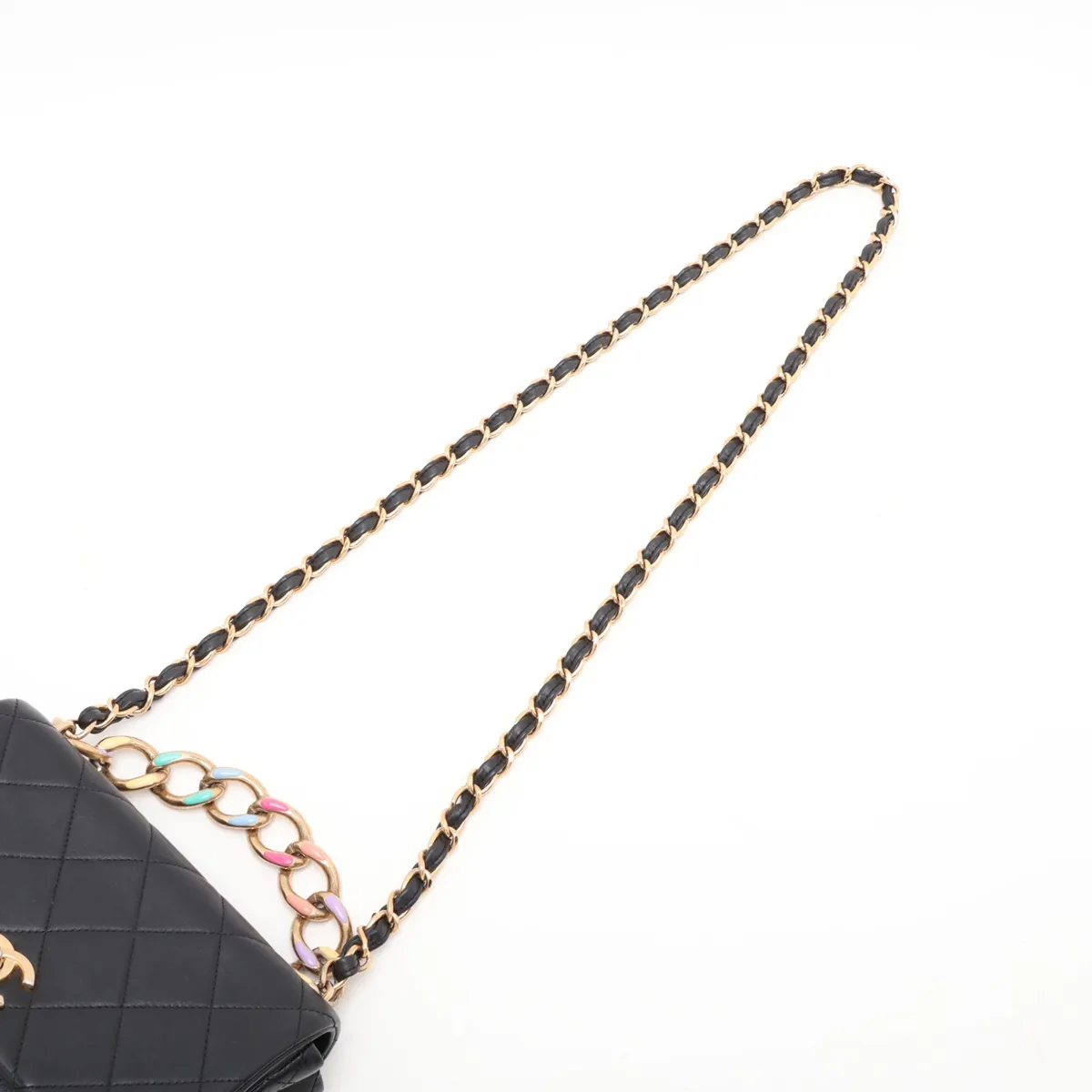 Matelassé Lambskin Chain Shoulder Bag, Black with Gold Hardware, ATHH1T9L, Random Plate — view 5