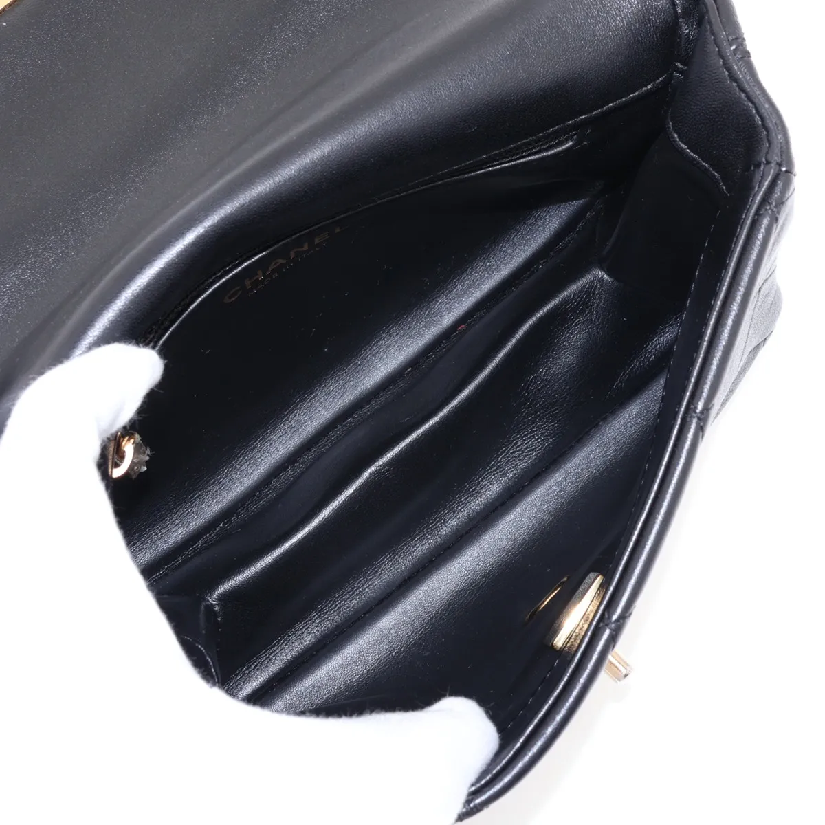 Matelassé Lambskin Chain Shoulder Bag, Black with Gold Hardware, ATHH1T9L, Random Plate — view 6