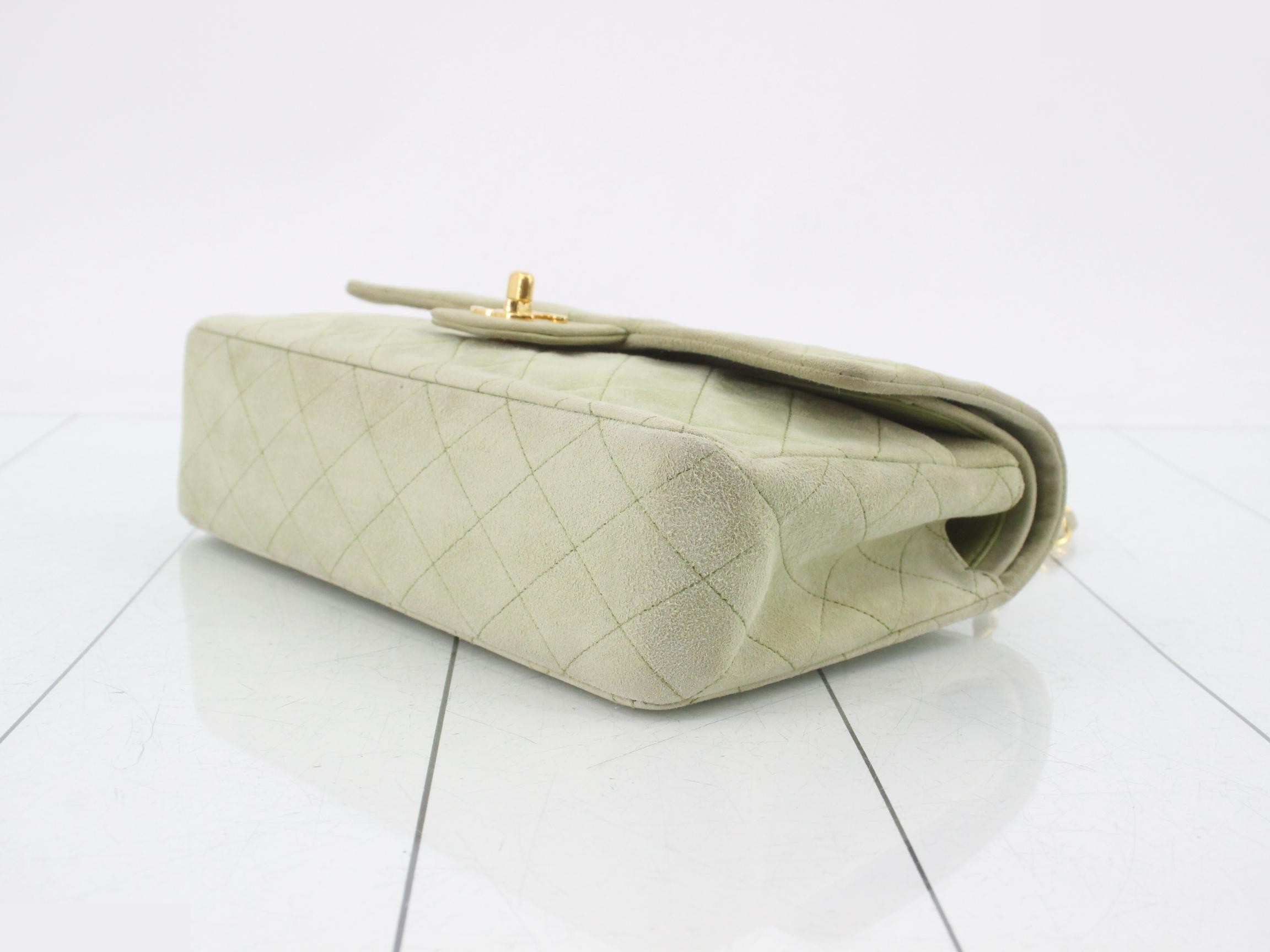 Matelassé suede double flap green chain shoulder bag, model number 2. — view 6