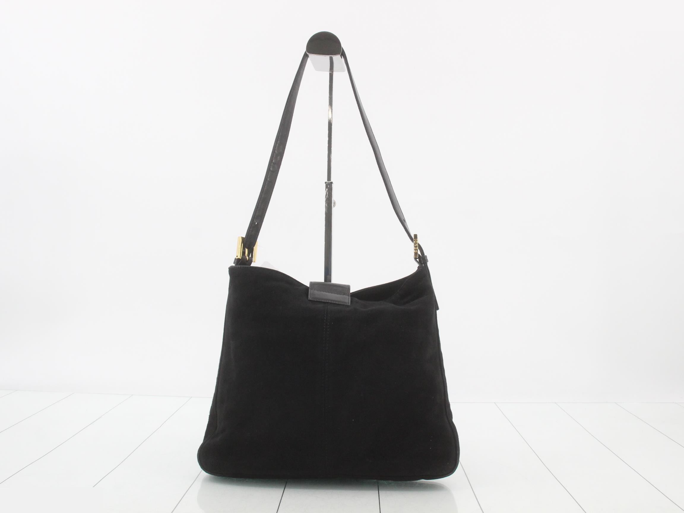 Shoulder bag, suede/leather, black — view 2