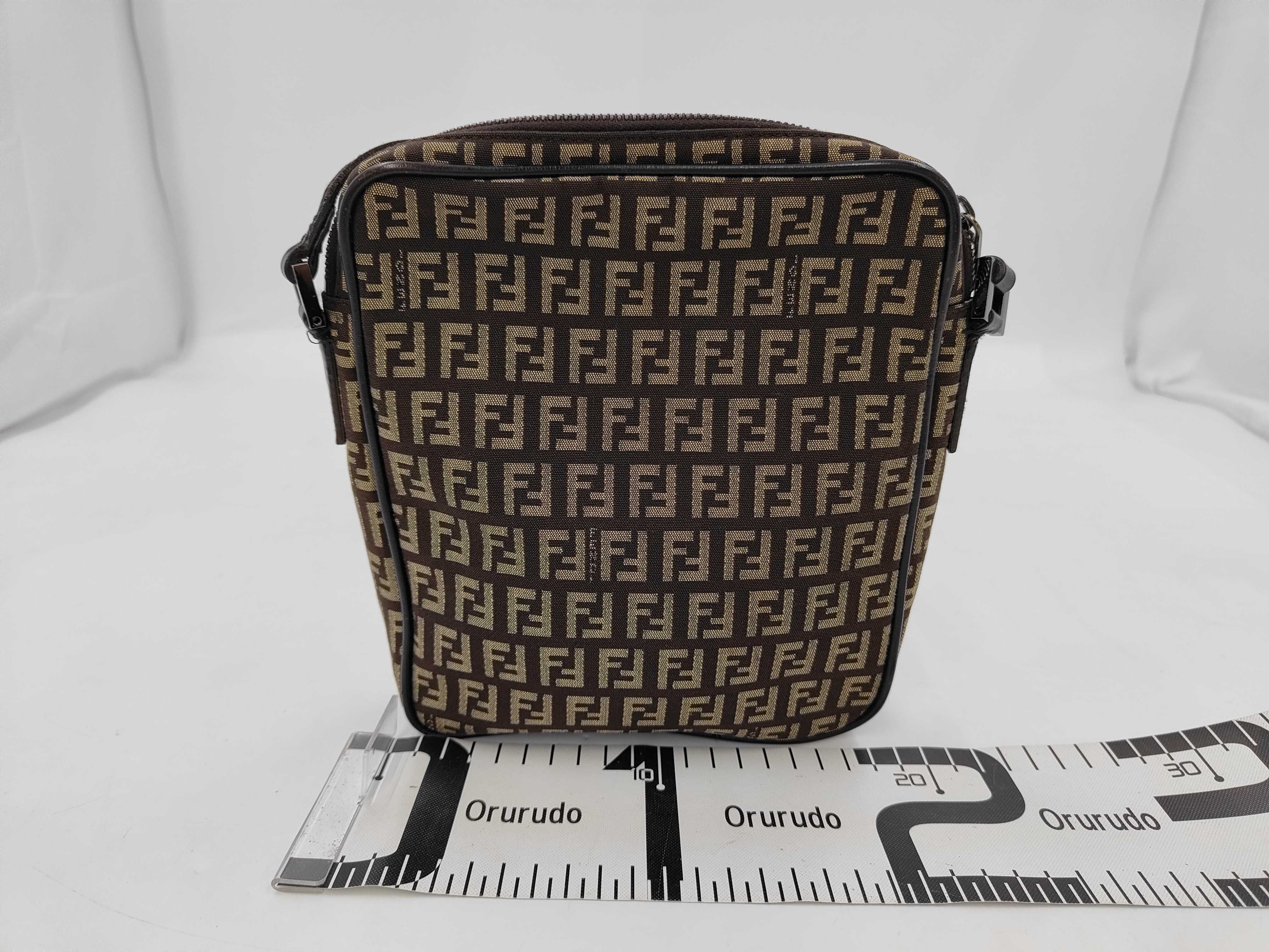 Zucchino Pattern Shoulder Bag 8BT053 Dark Brown x Beige Jacquard x Leather — view 2