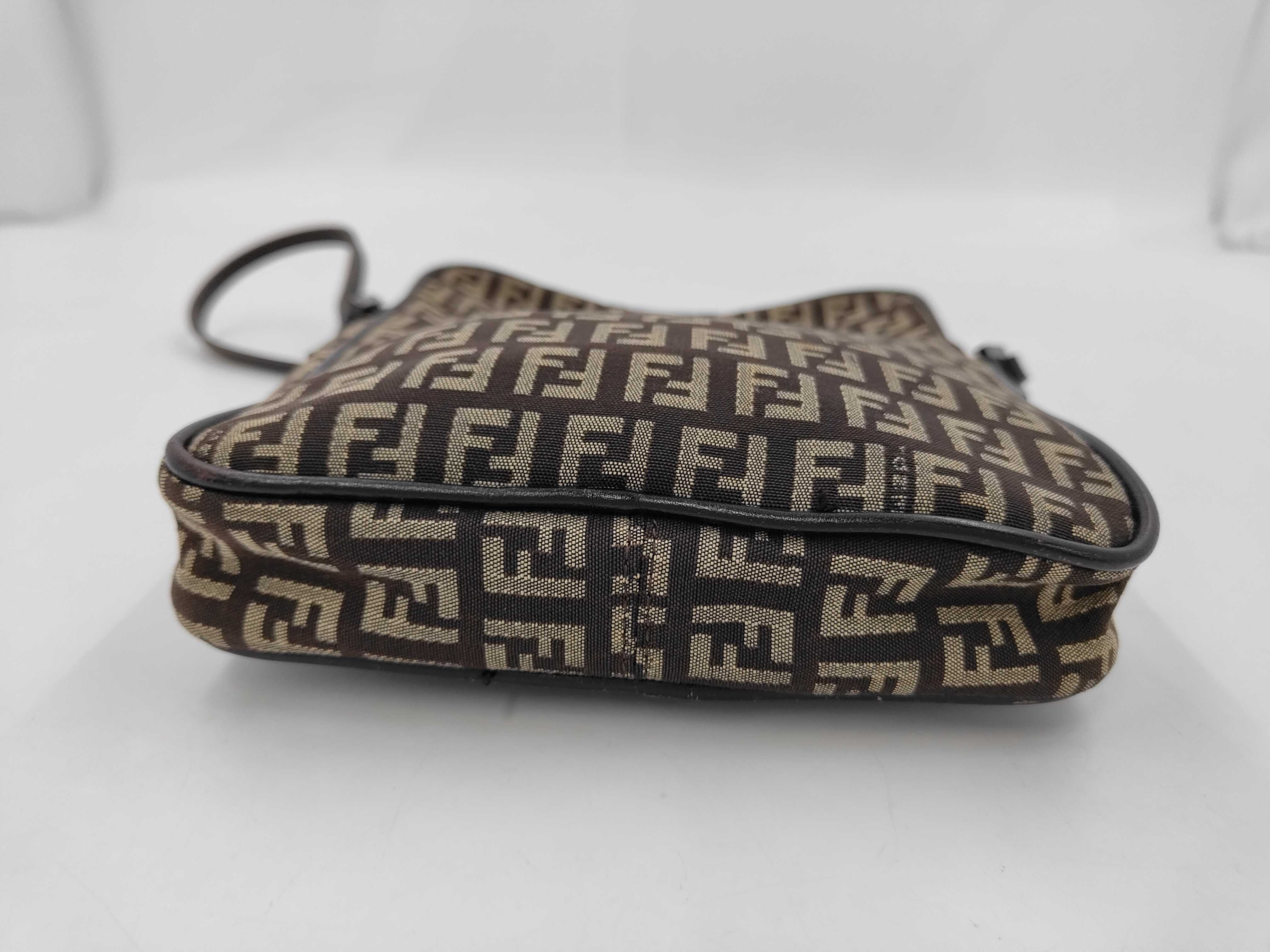 Zucchino Pattern Shoulder Bag 8BT053 Dark Brown x Beige Jacquard x Leather — view 3