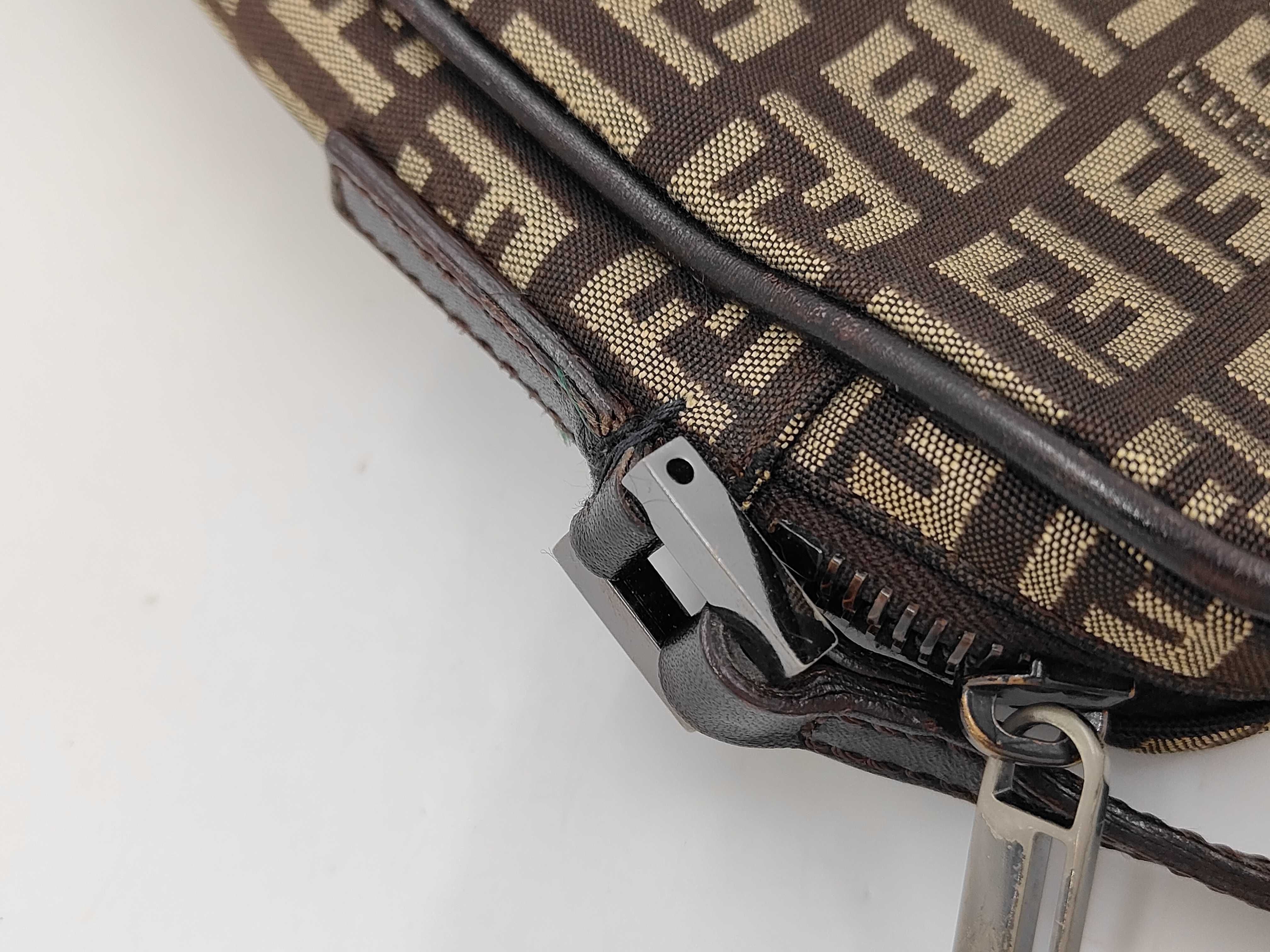 Zucchino Pattern Shoulder Bag 8BT053 Dark Brown x Beige Jacquard x Leather — view 6