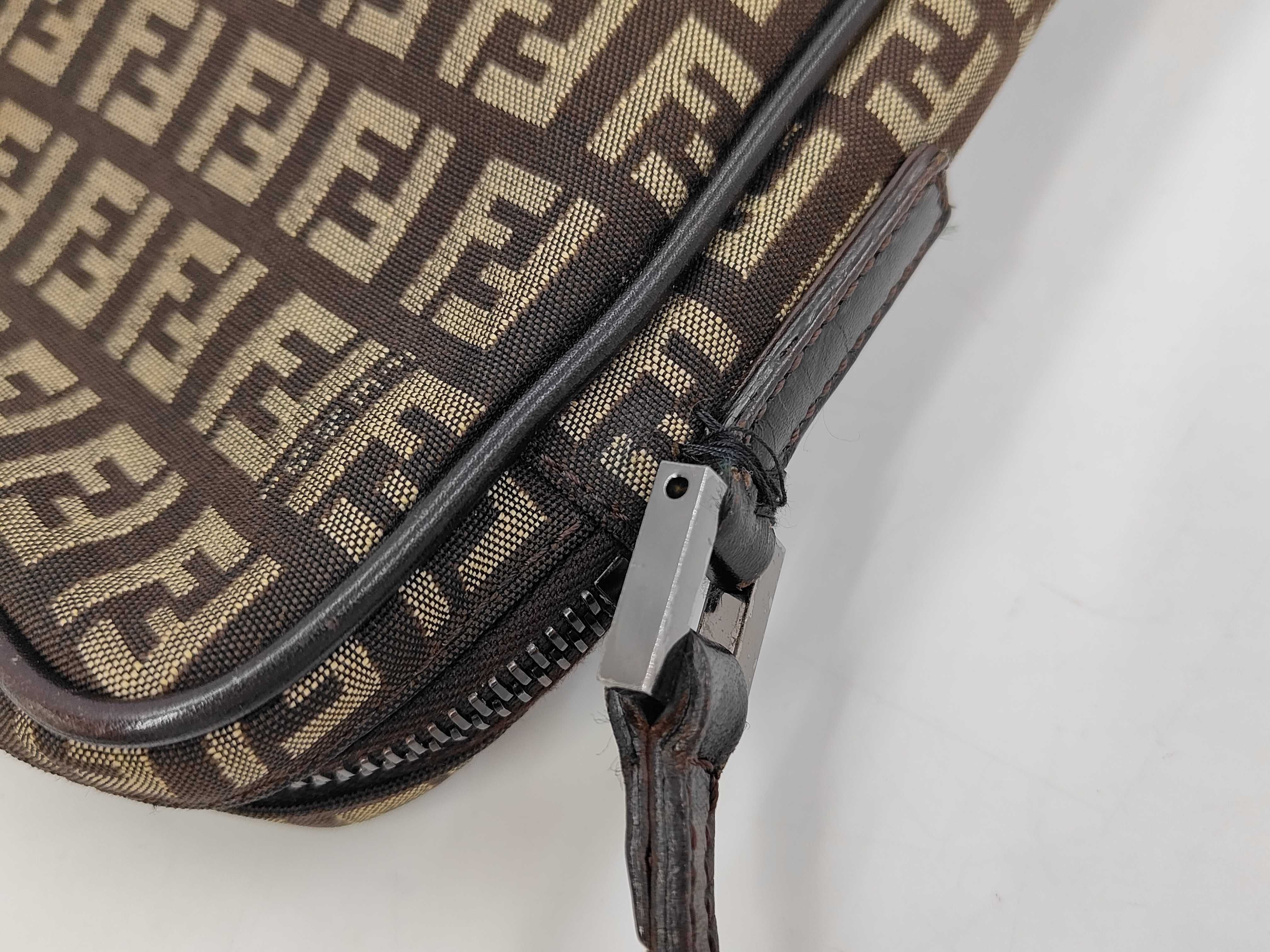 Zucchino Pattern Shoulder Bag 8BT053 Dark Brown x Beige Jacquard x Leather — view 9
