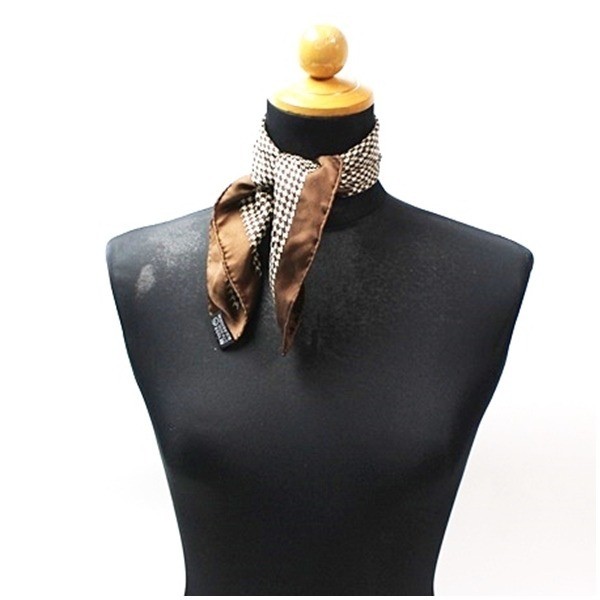silk scarf, brown and beige, with tag. — view 2