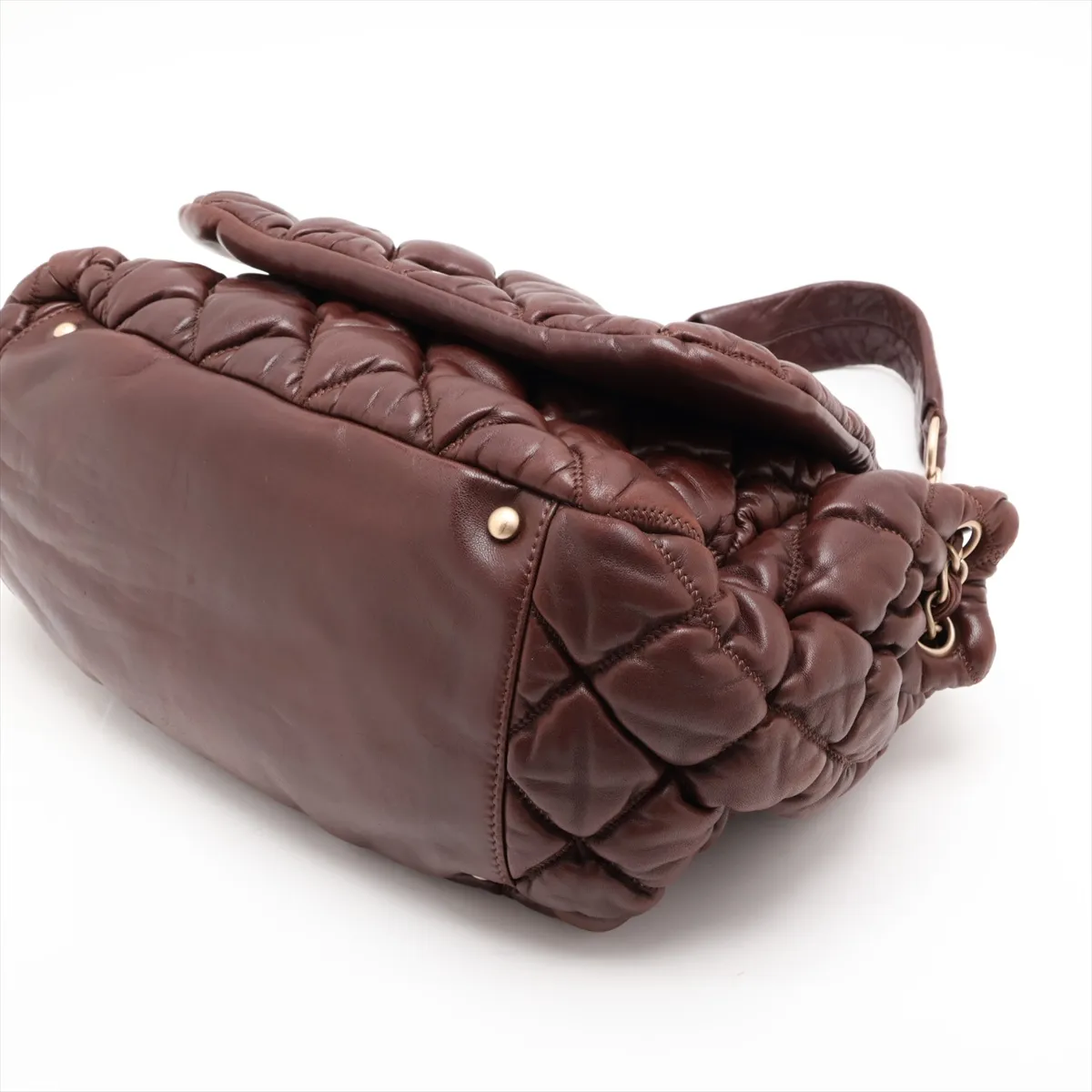 Bubble Quilted Lambskin Chain Shoulder Bag, Brown with Gold Hardware, Item No. 11533043, Series 11 — view 3