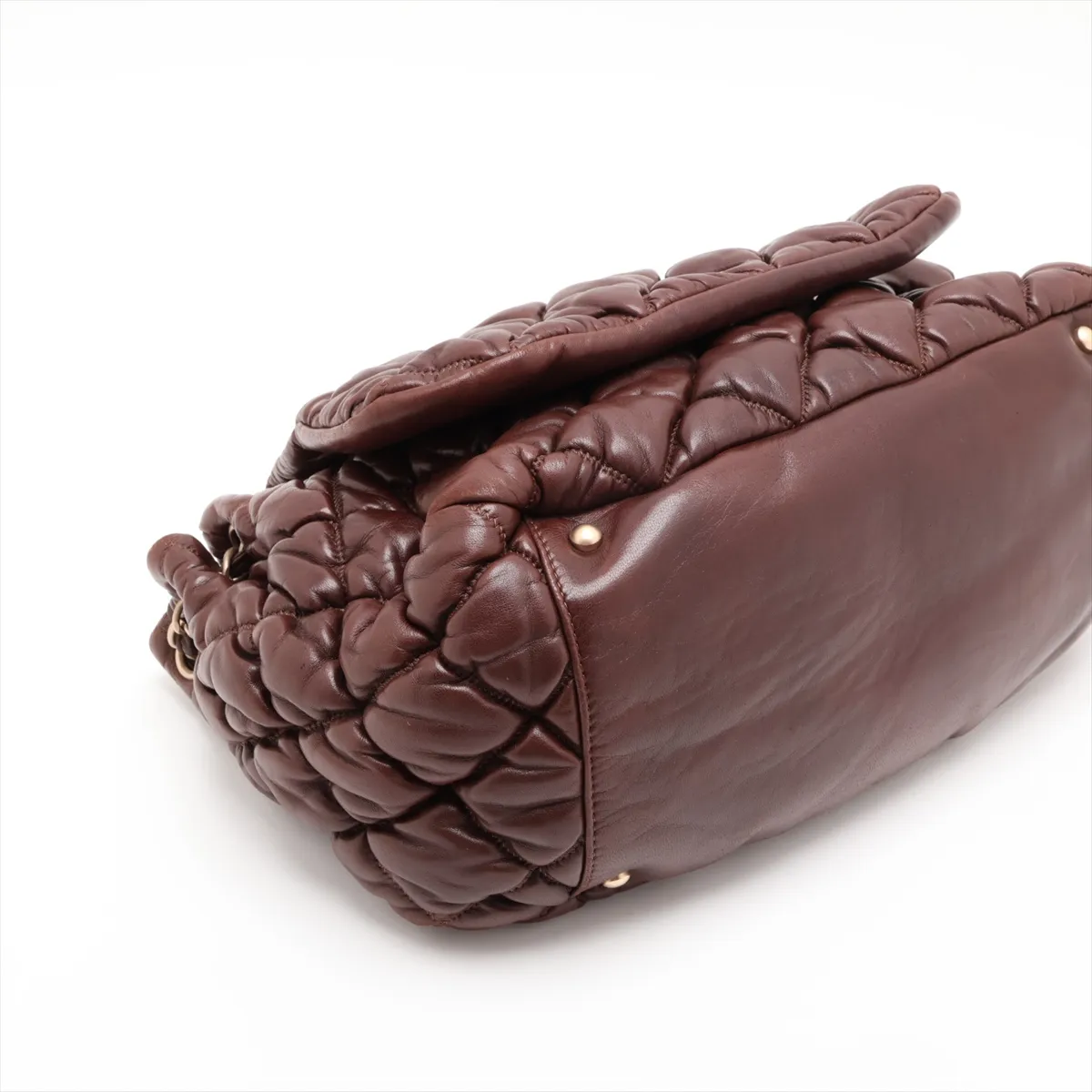 Bubble Quilted Lambskin Chain Shoulder Bag, Brown with Gold Hardware, Item No. 11533043, Series 11 — view 4