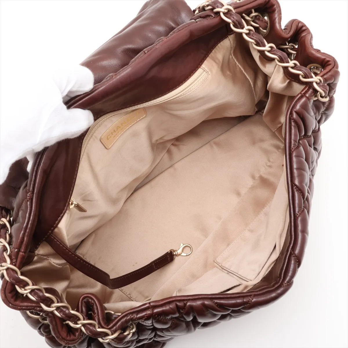 Bubble Quilted Lambskin Chain Shoulder Bag, Brown with Gold Hardware, Item No. 11533043, Series 11 — view 7