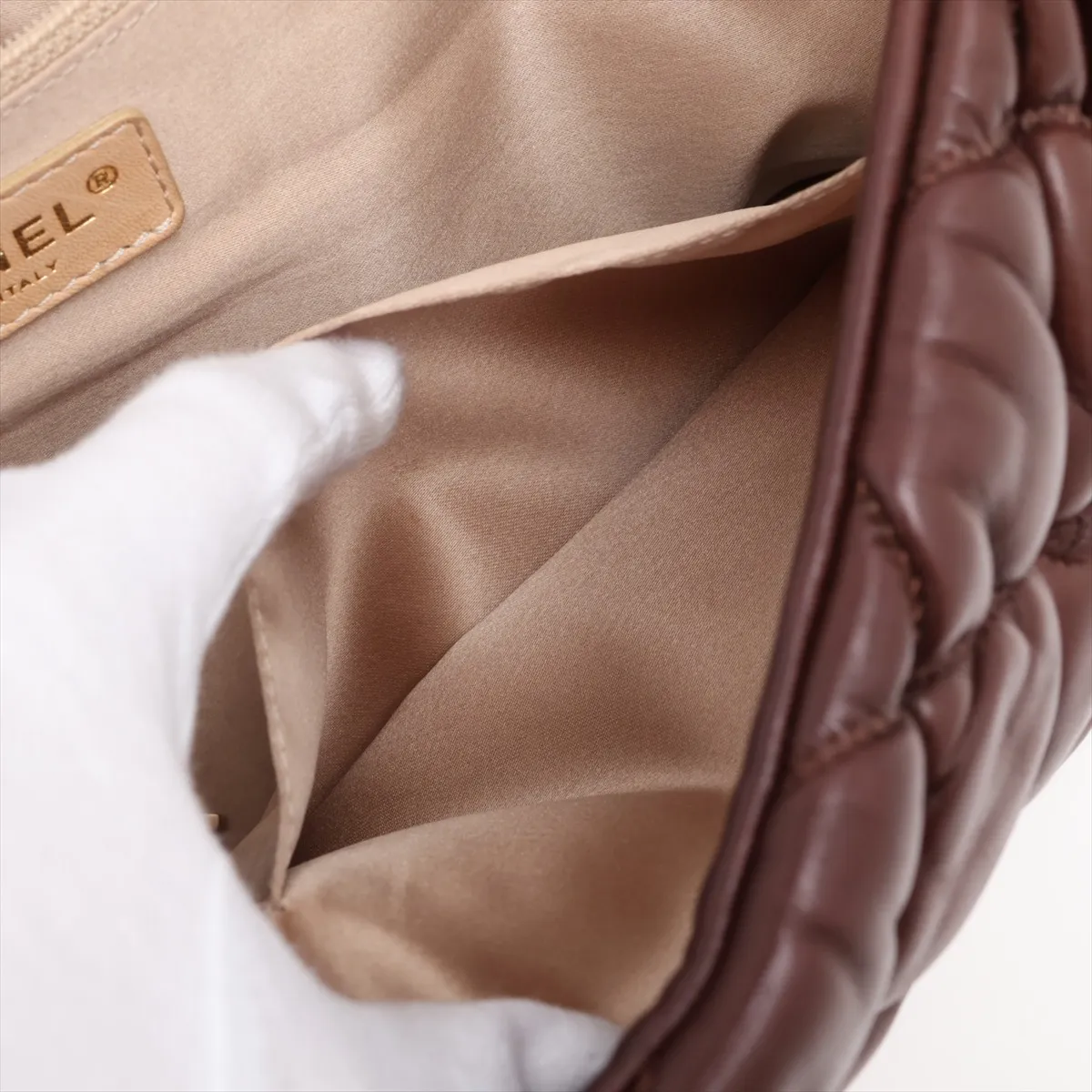 Bubble Quilted Lambskin Chain Shoulder Bag, Brown with Gold Hardware, Item No. 11533043, Series 11 — view 9