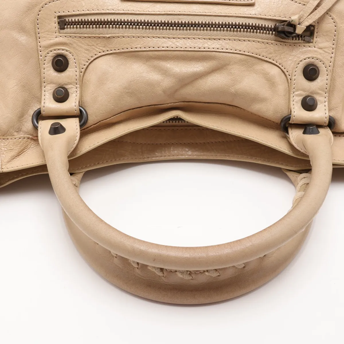 The City Leather 2-Way Handbag, Beige, 115748, with Mirror — view 5