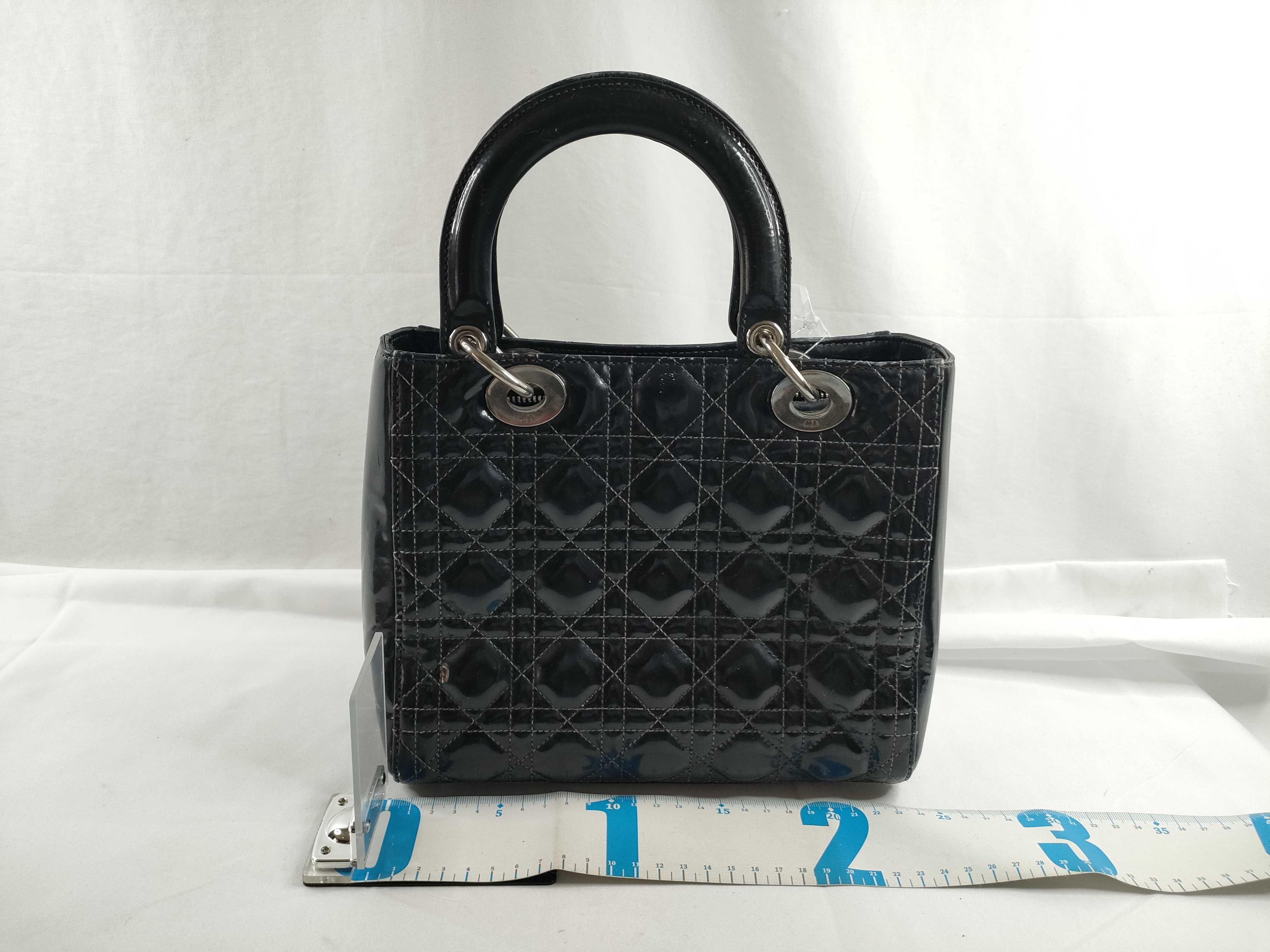 Lady Dior Christian Lady Patent Black Silver Handbag — view 2