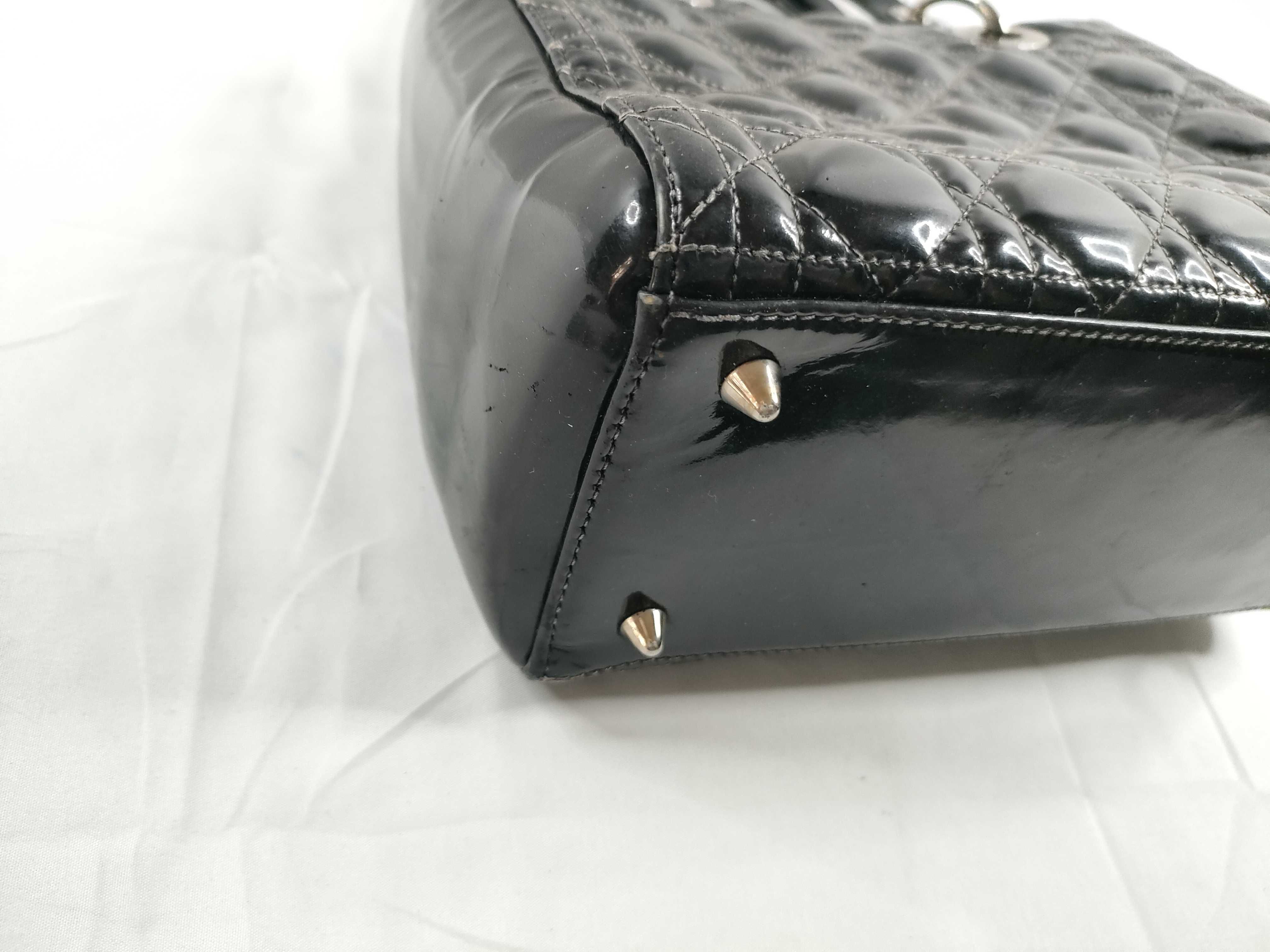 Lady Dior Christian Lady Patent Black Silver Handbag — view 3