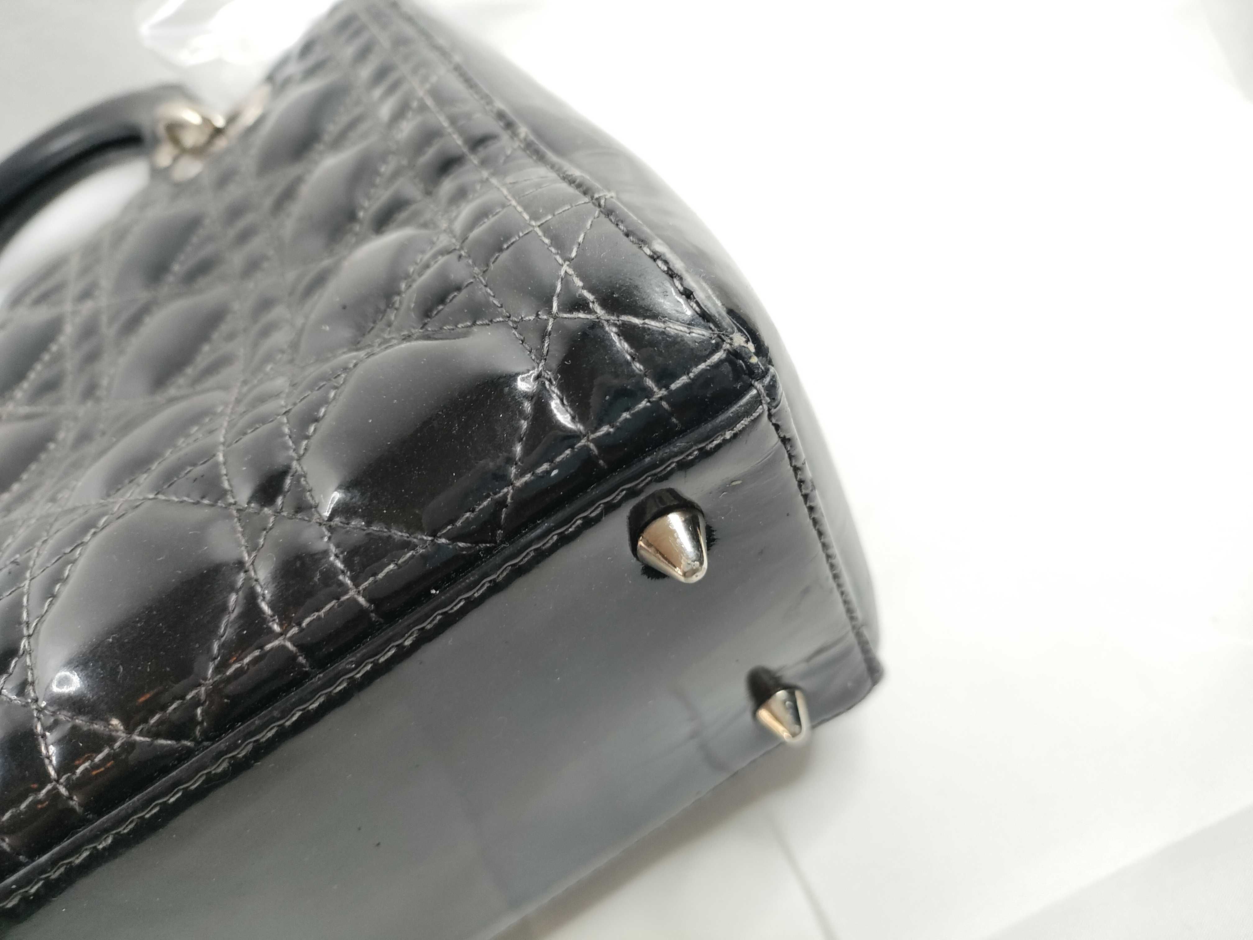 Lady Dior Christian Lady Patent Black Silver Handbag — view 5
