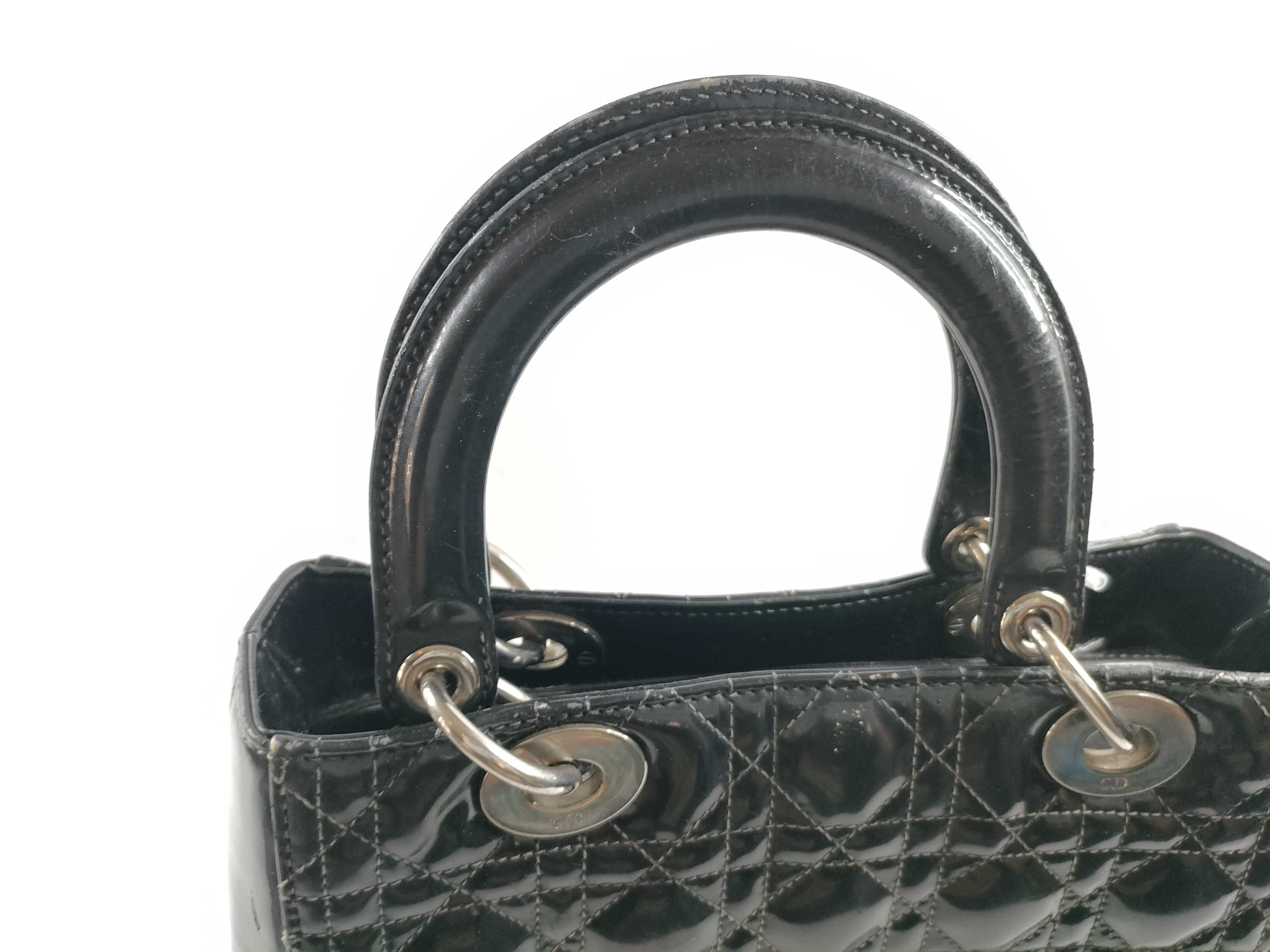 Lady Dior Christian Lady Patent Black Silver Handbag — view 6