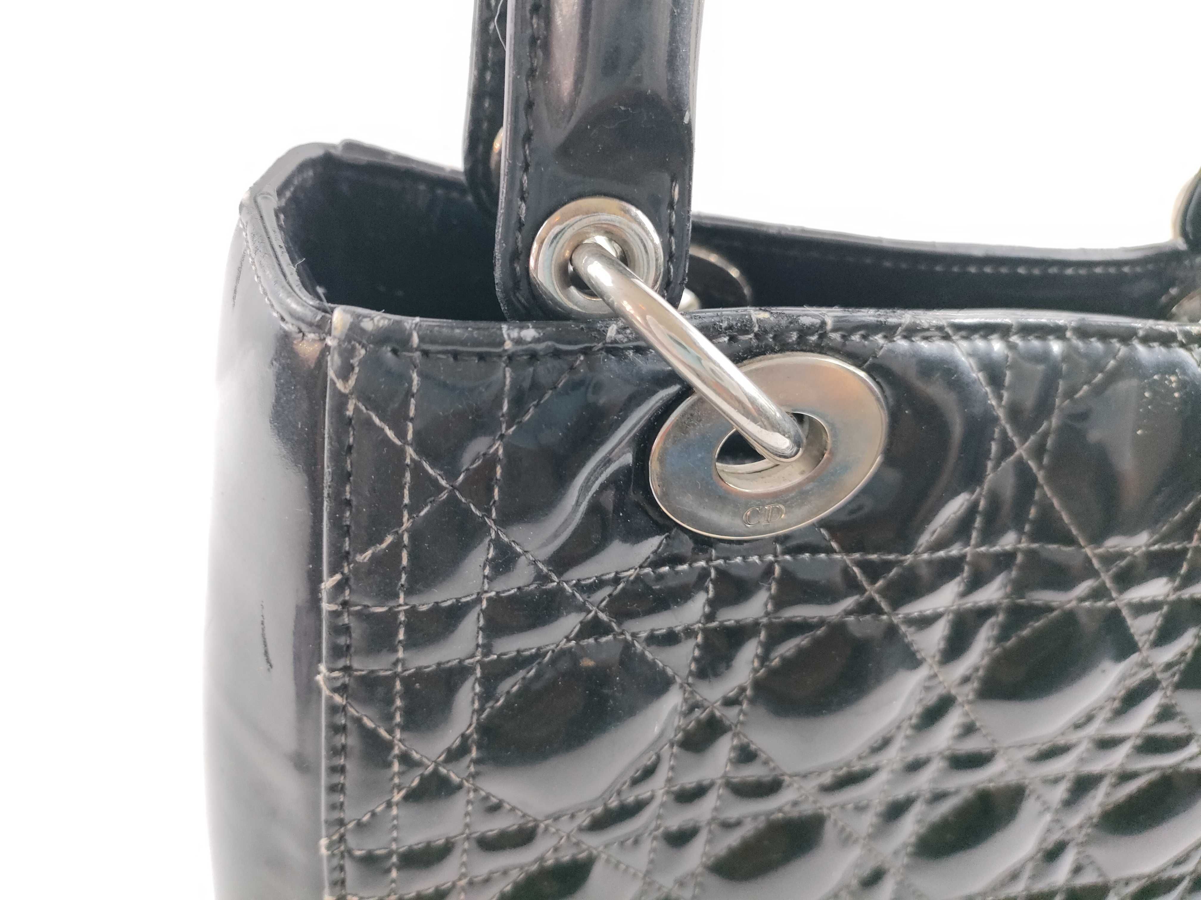 Lady Dior Christian Lady Patent Black Silver Handbag — view 7