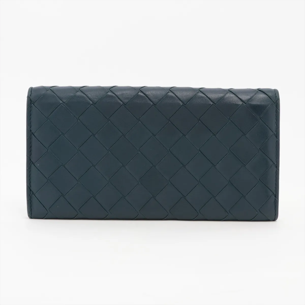 Intrecciato Leather Long Wallet, Green — view 2
