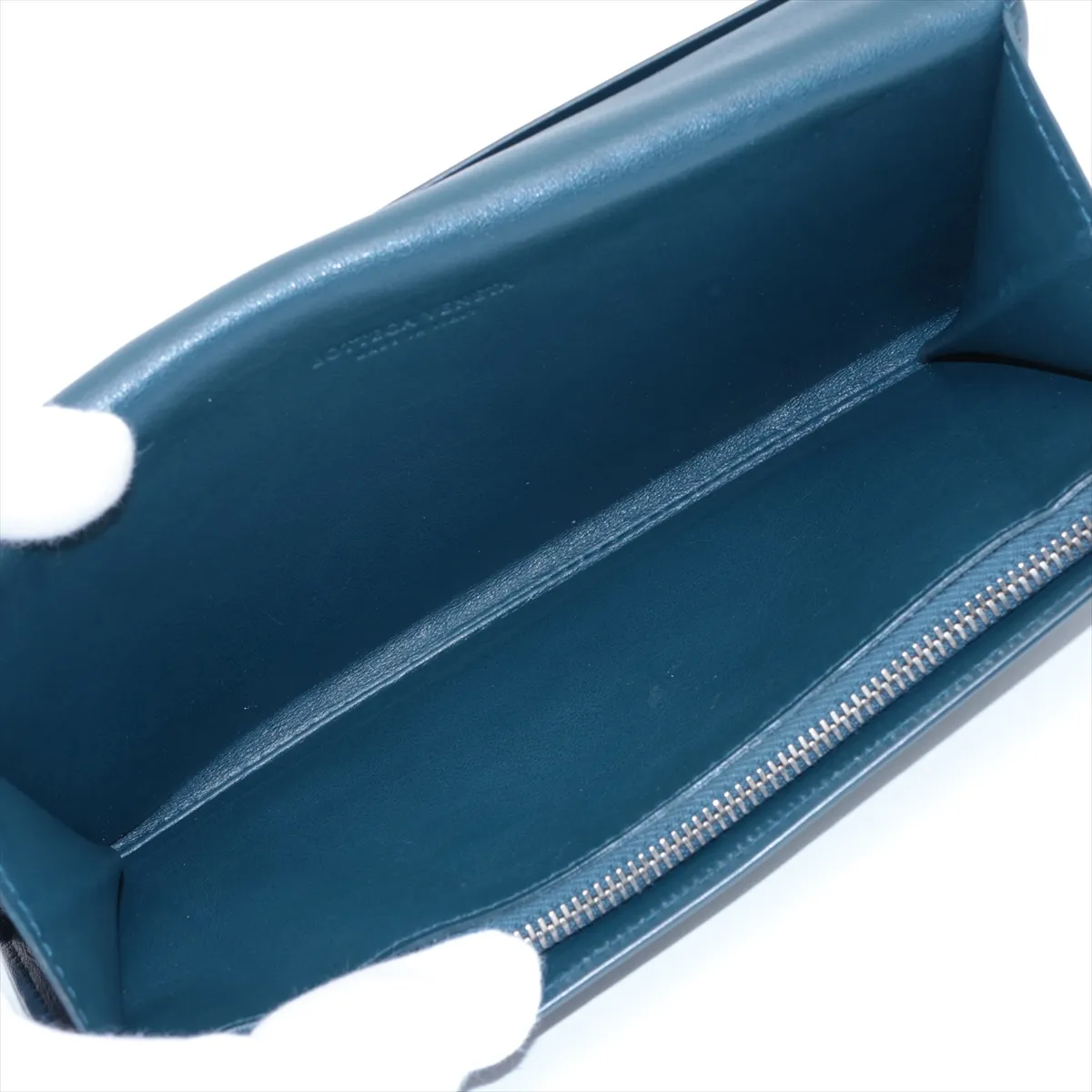 Intrecciato Leather Long Wallet, Green — view 5
