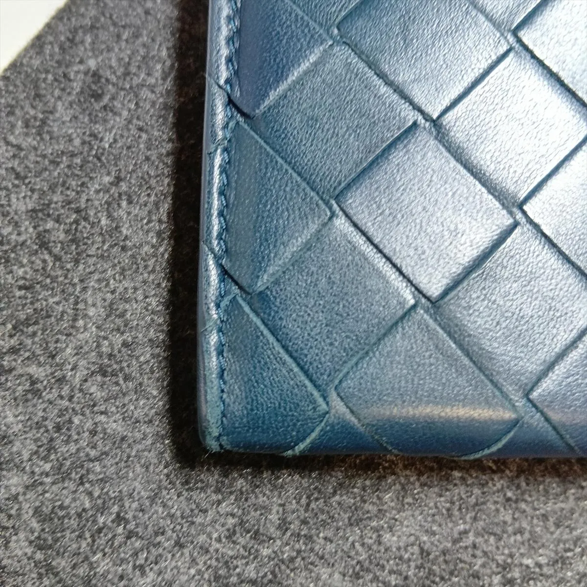 Intrecciato Leather Long Wallet, Green — view 8
