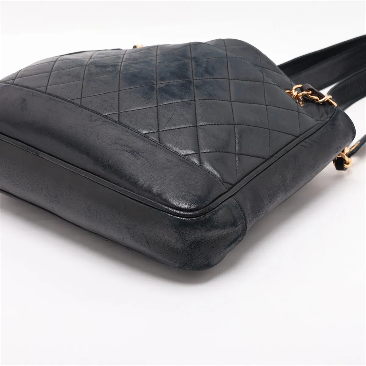 Matelassé Lambskin Chain Shoulder Bag, Black with Gold Hardware — view 3