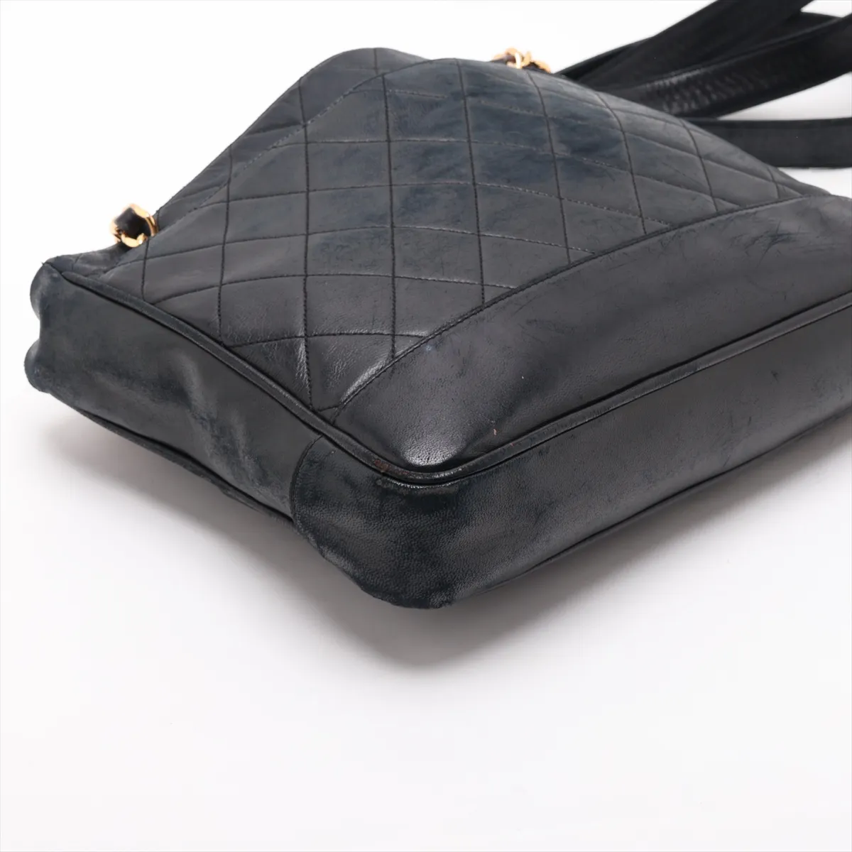 Matelassé Lambskin Chain Shoulder Bag, Black with Gold Hardware — view 4