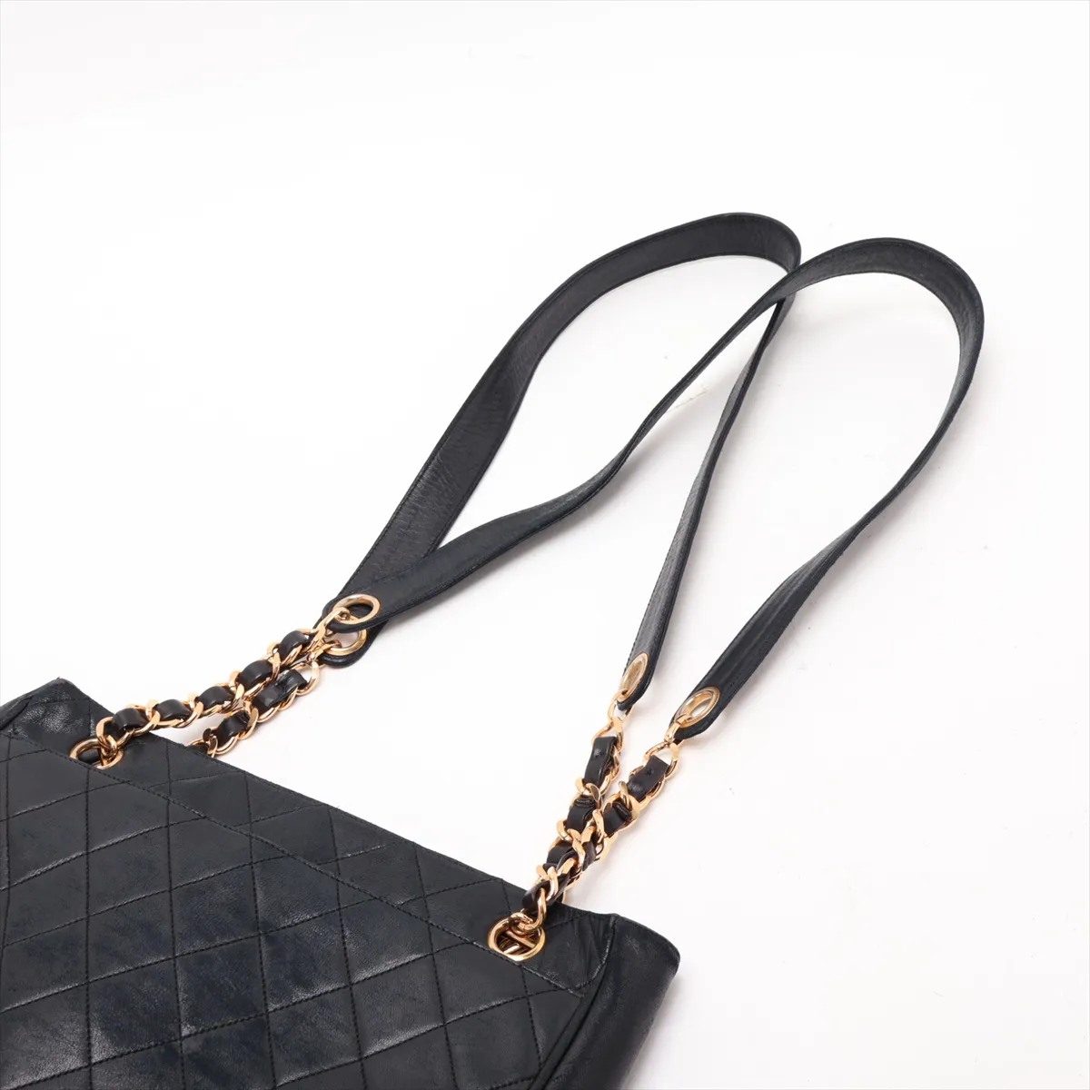 Matelassé Lambskin Chain Shoulder Bag, Black with Gold Hardware — view 5