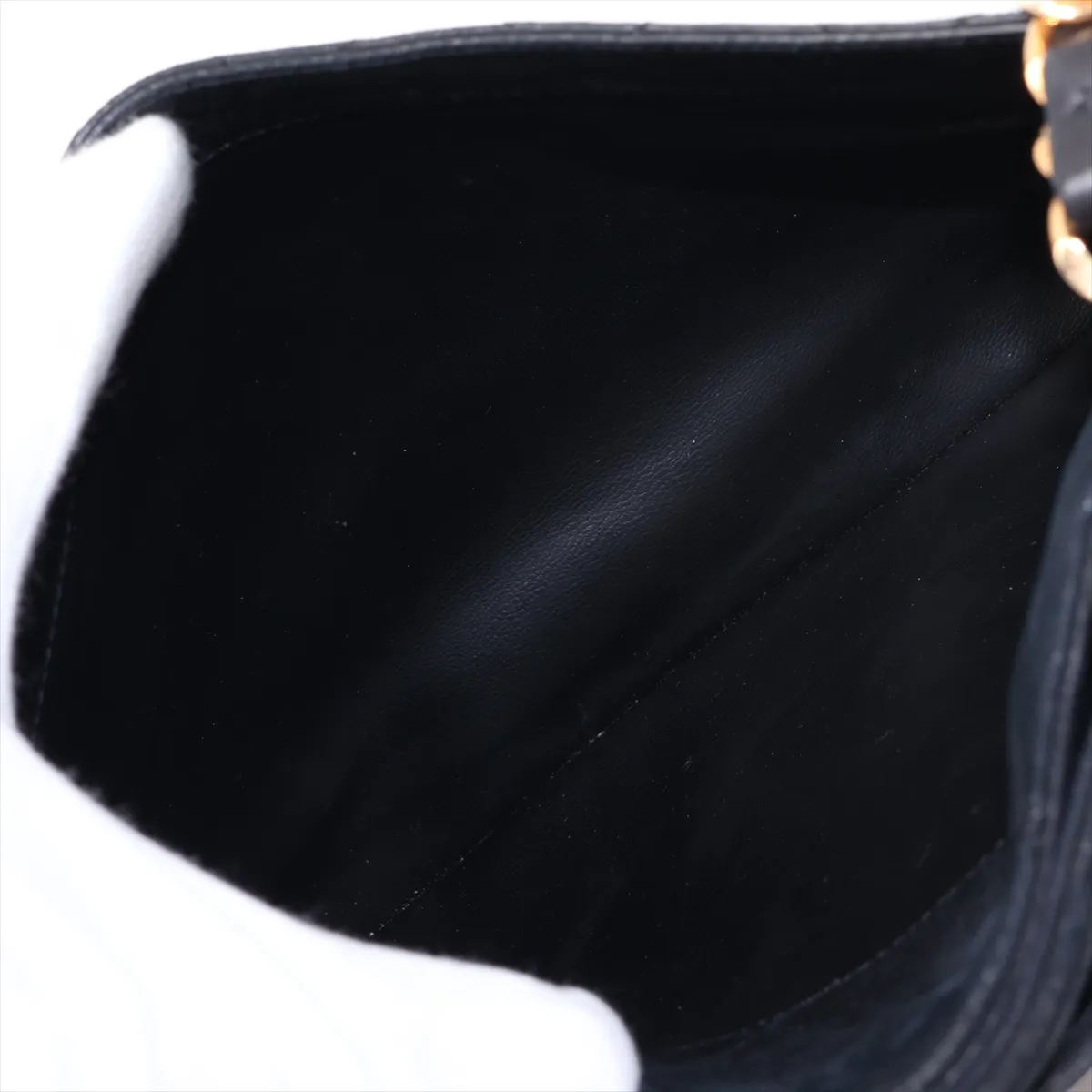 Matelassé Lambskin Chain Shoulder Bag, Black with Gold Hardware — view 10