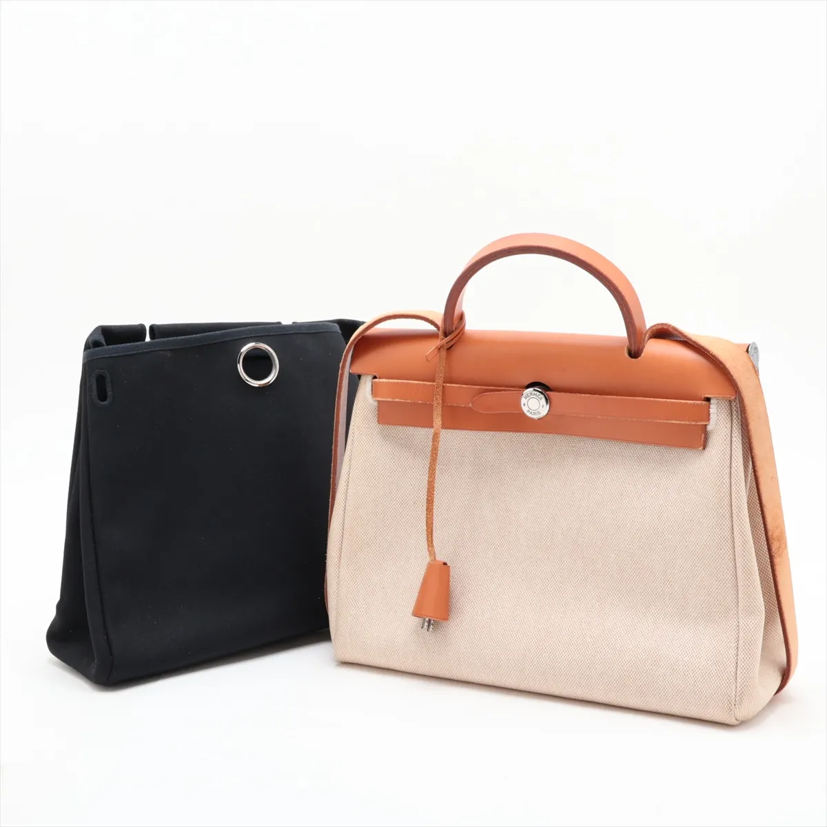Herbag PM Toile H x Vache Hunter Beige Silver Hardware E: 2001 — view 13