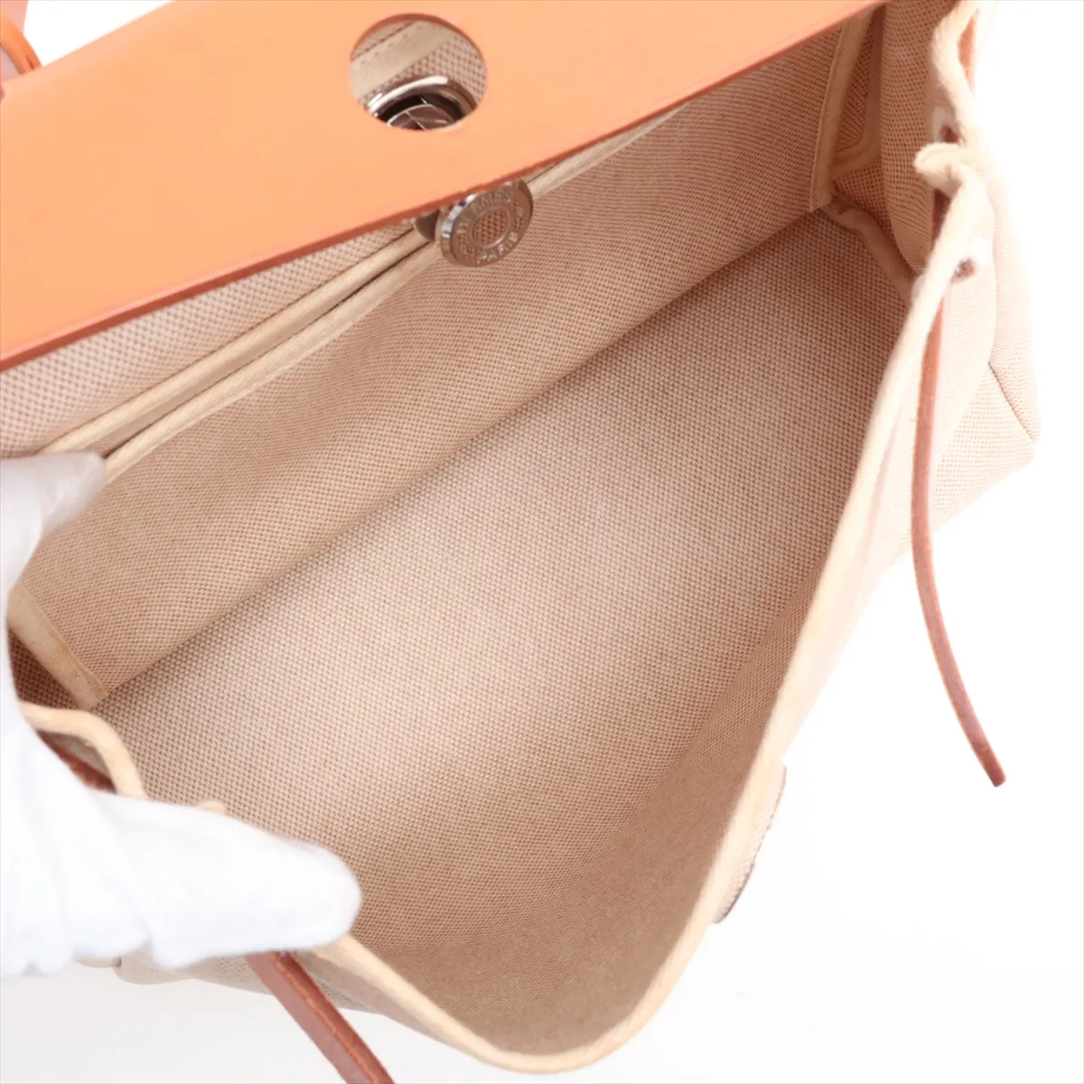 Herbag PM Toile H x Vache Hunter Beige Silver Hardware E: 2001 — view 8