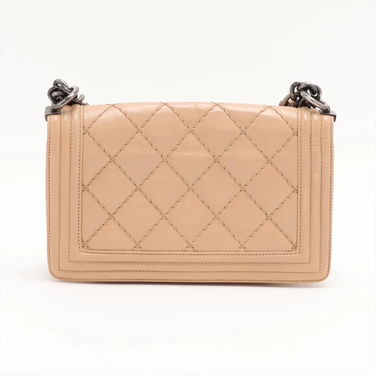 Boy Chanel 25 Leather Chain Shoulder Bag, Wild Stitch, Beige, Gunmetal Hardware, 18688611, Serial Number 18, A67086 — view 2