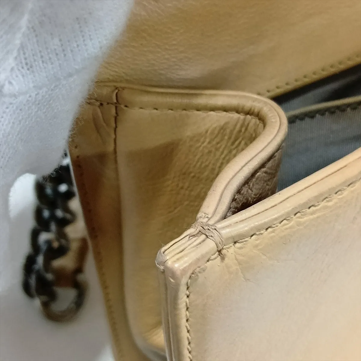 Boy Chanel 25 Leather Chain Shoulder Bag, Wild Stitch, Beige, Gunmetal Hardware, 18688611, Serial Number 18, A67086 — view 14