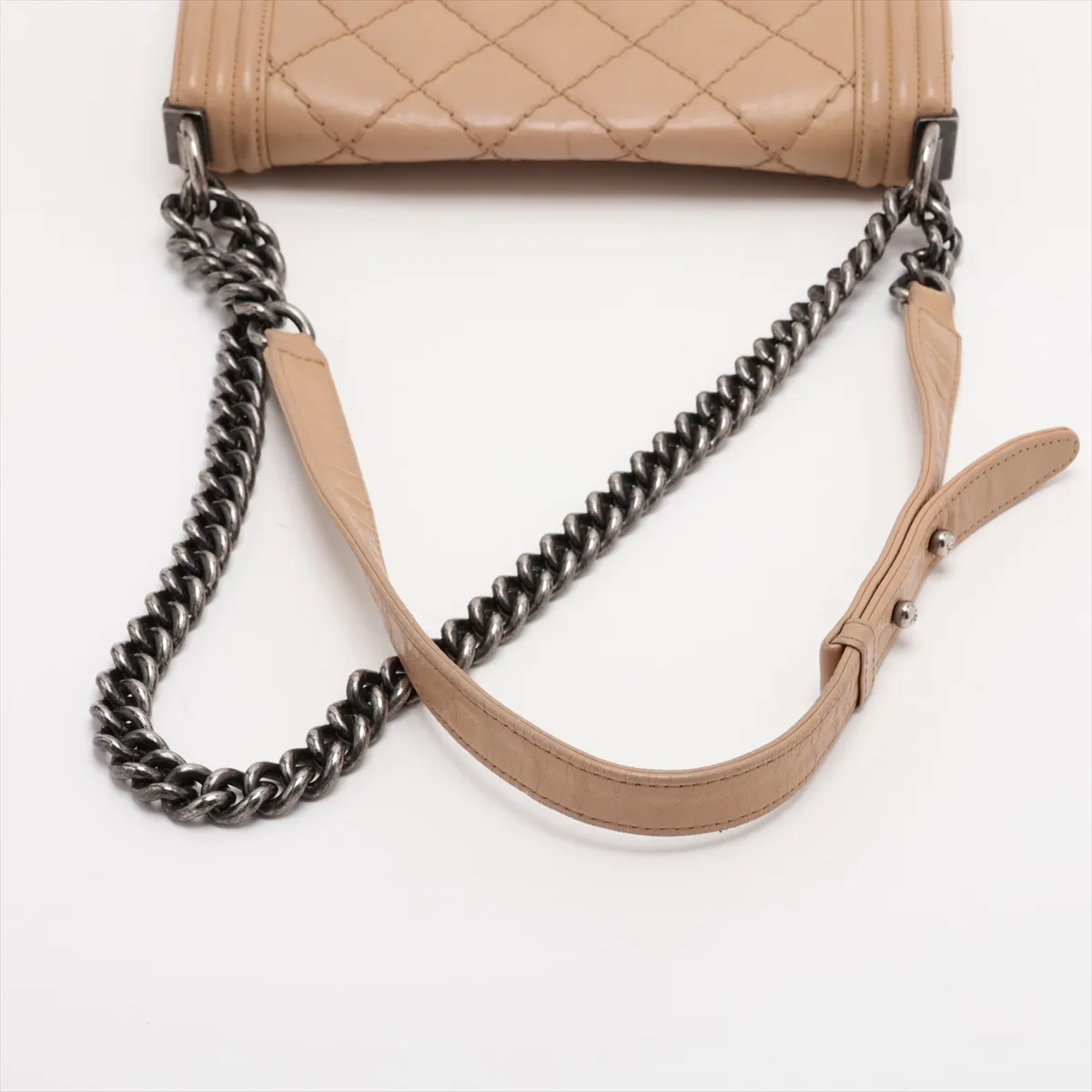 Boy Chanel 25 Leather Chain Shoulder Bag, Wild Stitch, Beige, Gunmetal Hardware, 18688611, Serial Number 18, A67086 — view 5
