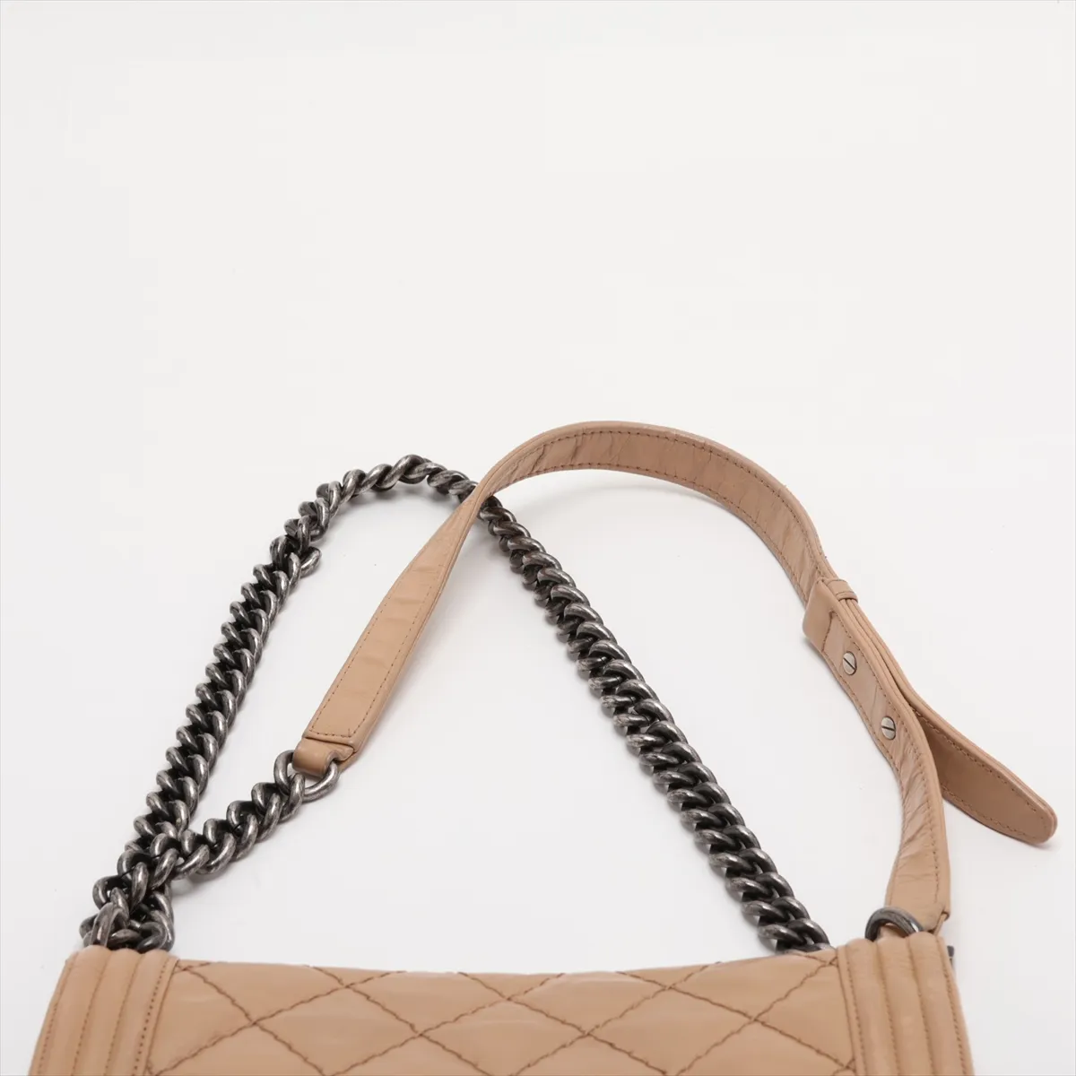 Boy Chanel 25 Leather Chain Shoulder Bag, Wild Stitch, Beige, Gunmetal Hardware, 18688611, Serial Number 18, A67086 — view 6