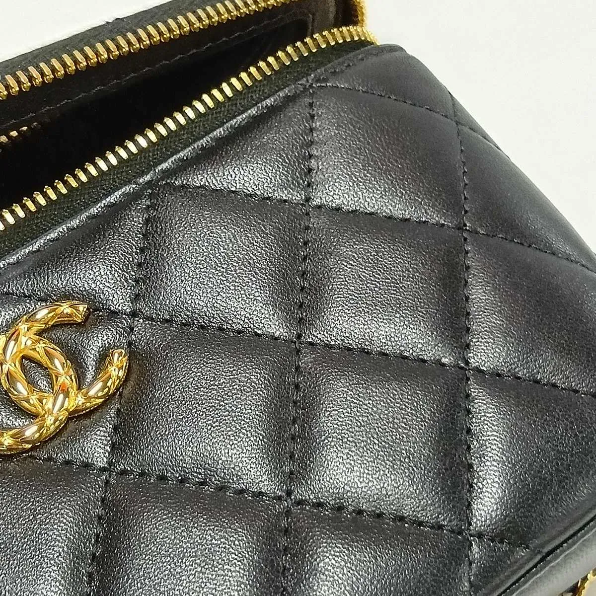 Matelassé Lambskin Vanity Bag, Black with Gold Hardware, A3C2U6X9, Random Serial Number — view 9