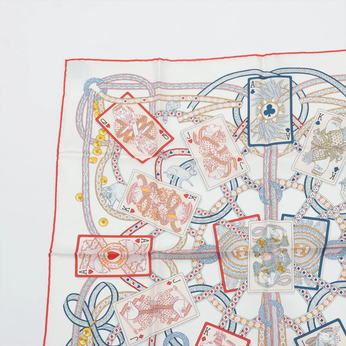 Carre 70 Queen of Hearts (Dame de Coeur) Scarf, Silk, Slightly Slubbed/Snagged — view 2