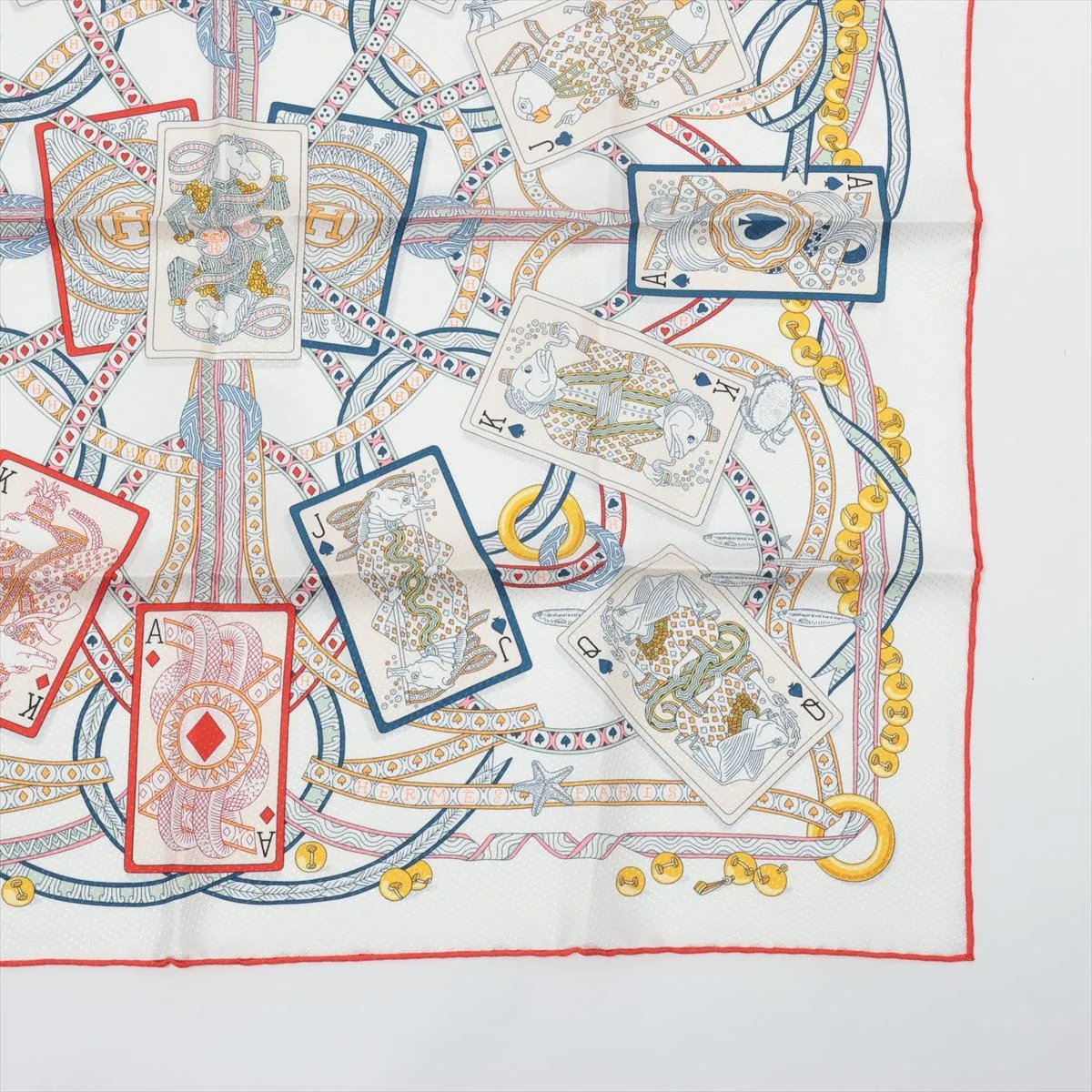 Carre 70 Queen of Hearts (Dame de Coeur) Scarf, Silk, Slightly Slubbed/Snagged — view 4