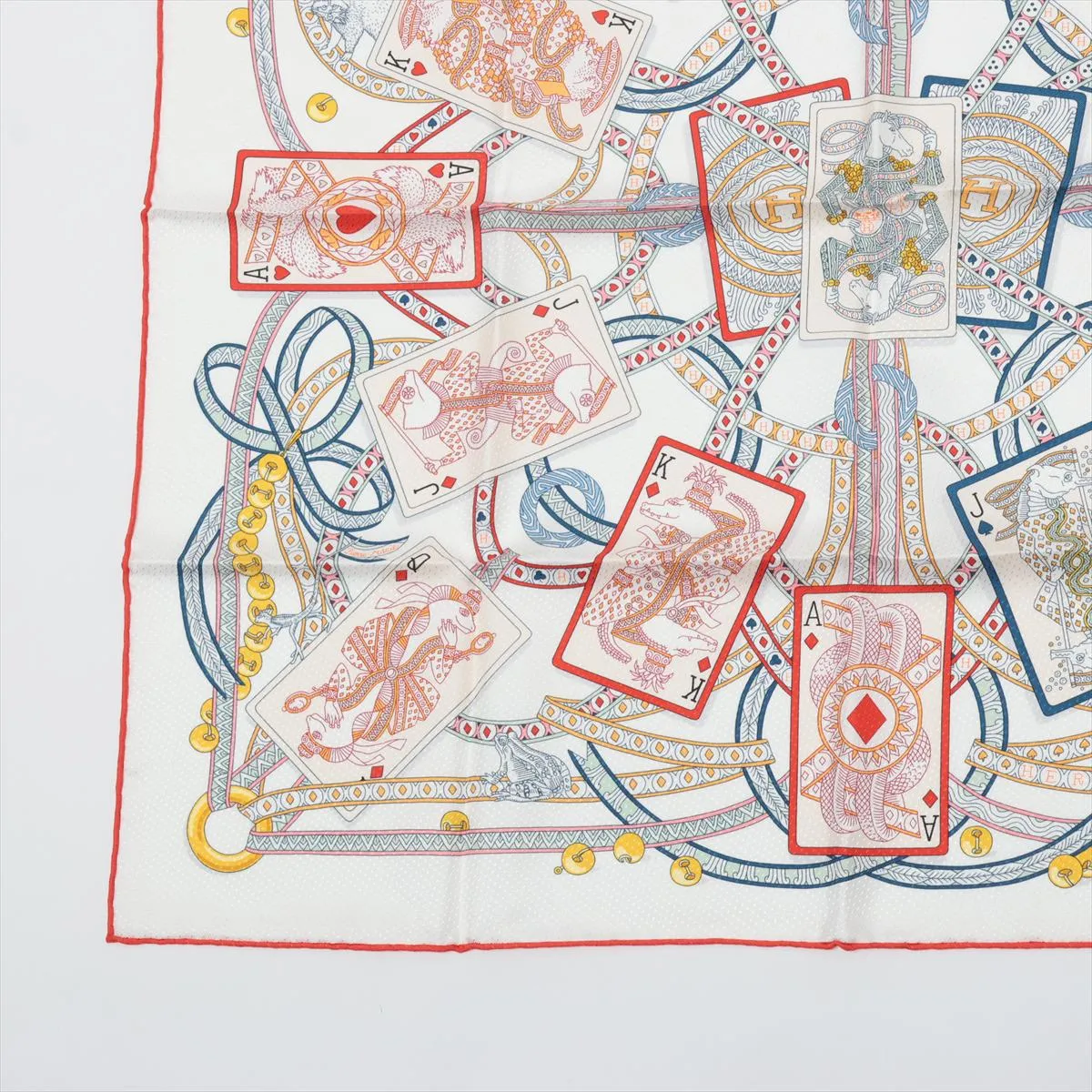 Carre 70 Queen of Hearts (Dame de Coeur) Scarf, Silk, Slightly Slubbed/Snagged — view 5