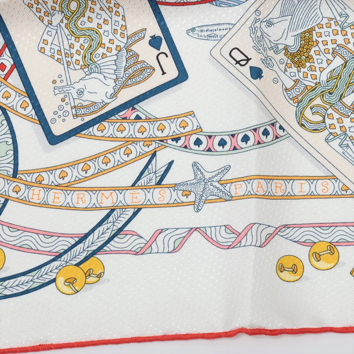 Carre 70 Queen of Hearts (Dame de Coeur) Scarf, Silk, Slightly Slubbed/Snagged — view 6