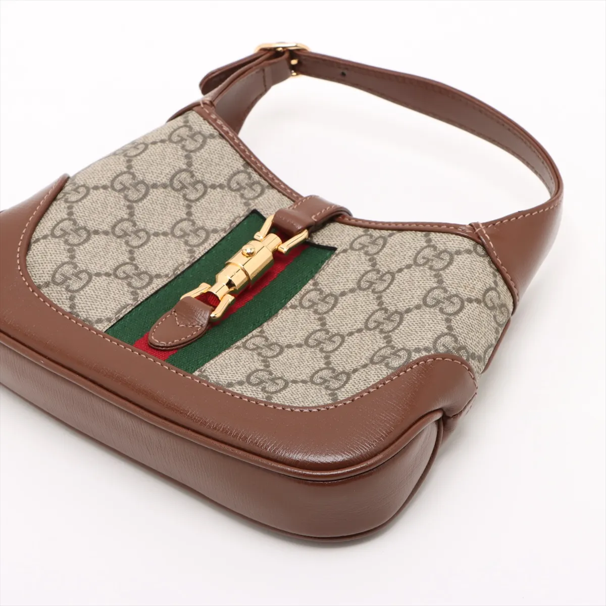 GG Supreme Jackie 1961 PVC x Leather Shoulder Bag Beige x Brown 637092 — view 3