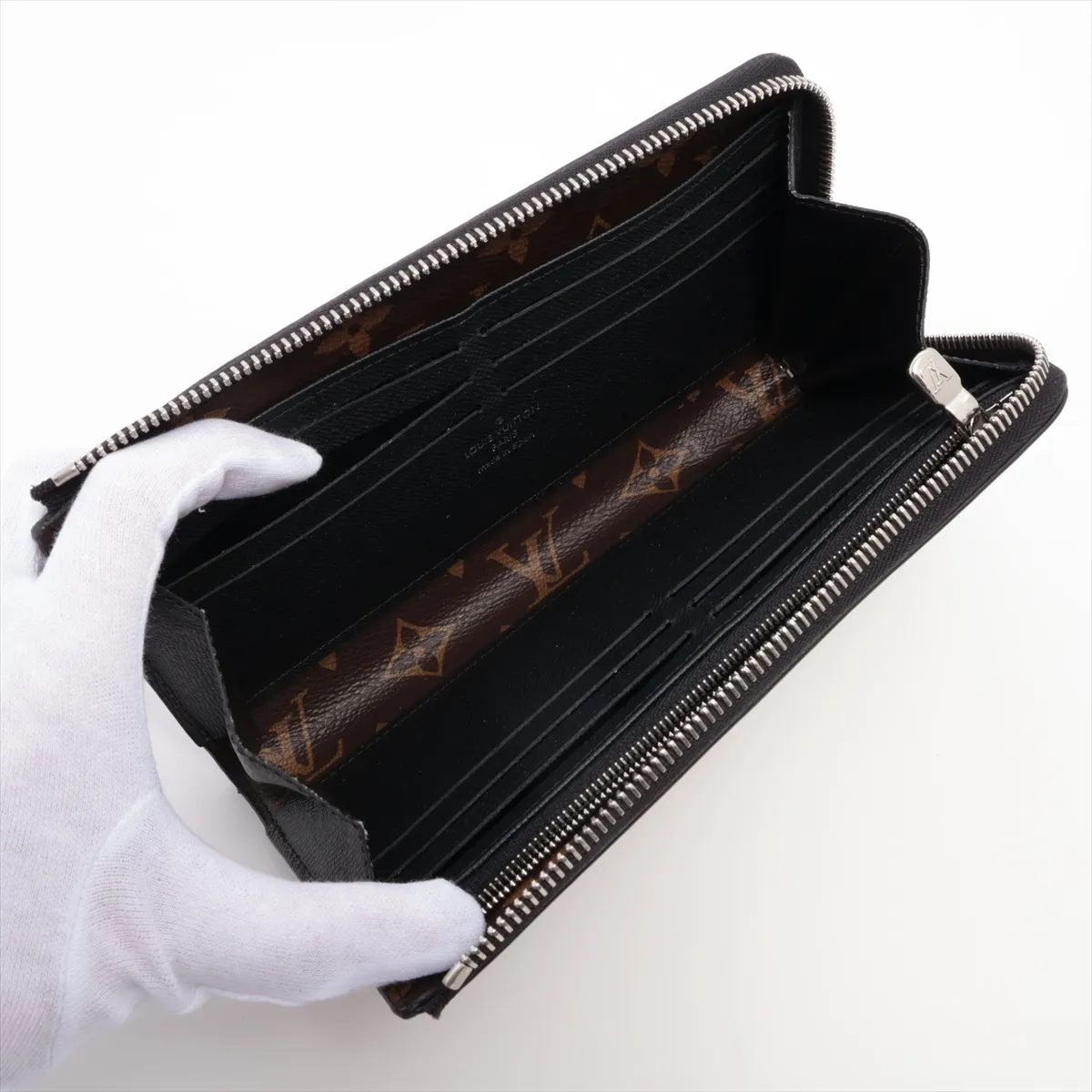 Monogram Macassar Zippy Dragonne M69407 Black x Brown Round Zip Wallet RFID Reactive — view 3