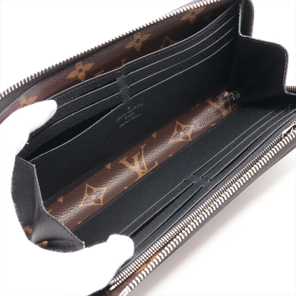 Monogram Macassar Zippy Dragonne M69407 Black x Brown Round Zip Wallet RFID Reactive — view 5
