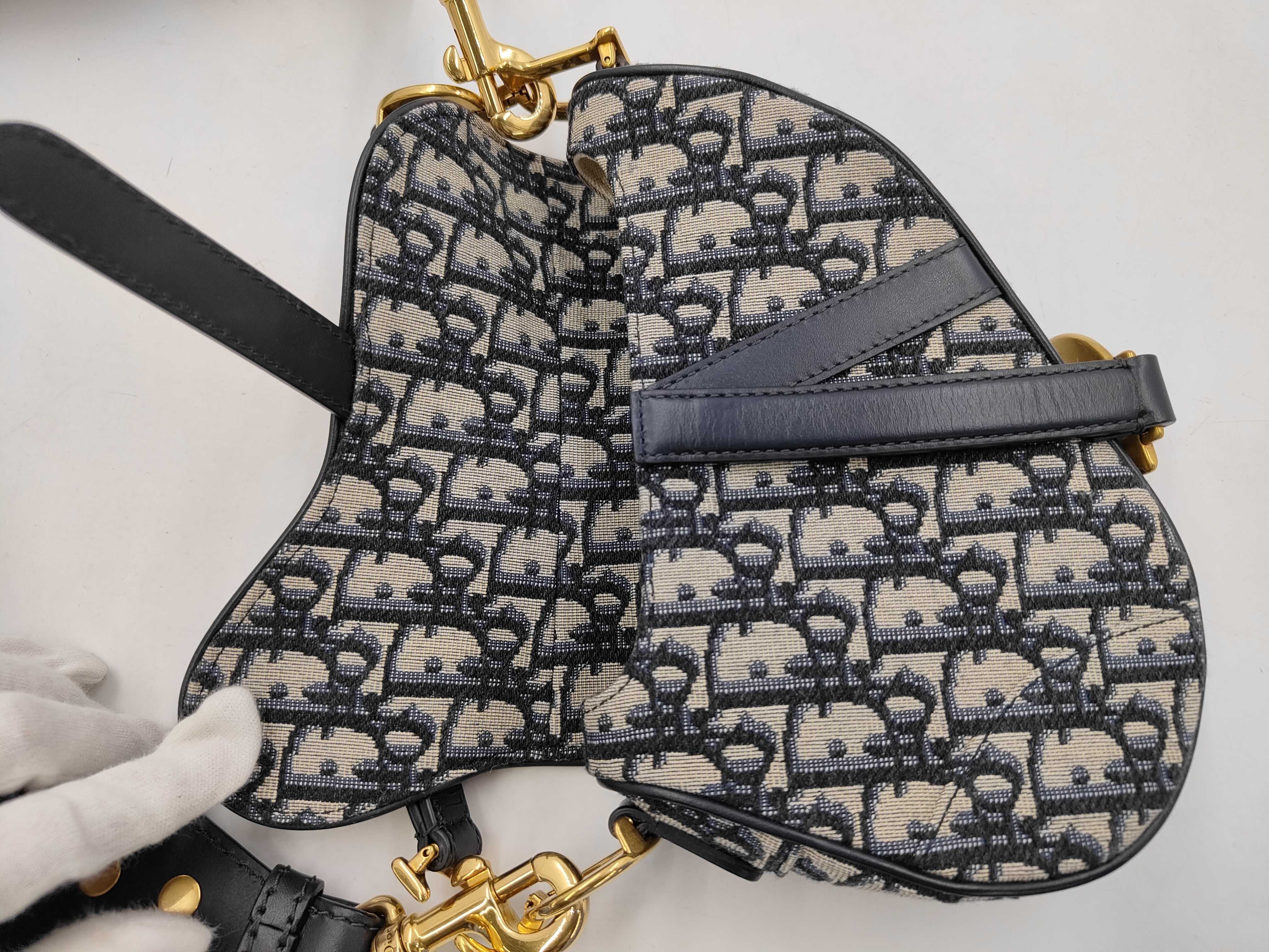 Saddle Bag Shoulder Bag Oblique Studded Canvas Navy ST Shoulder Bag — view 8