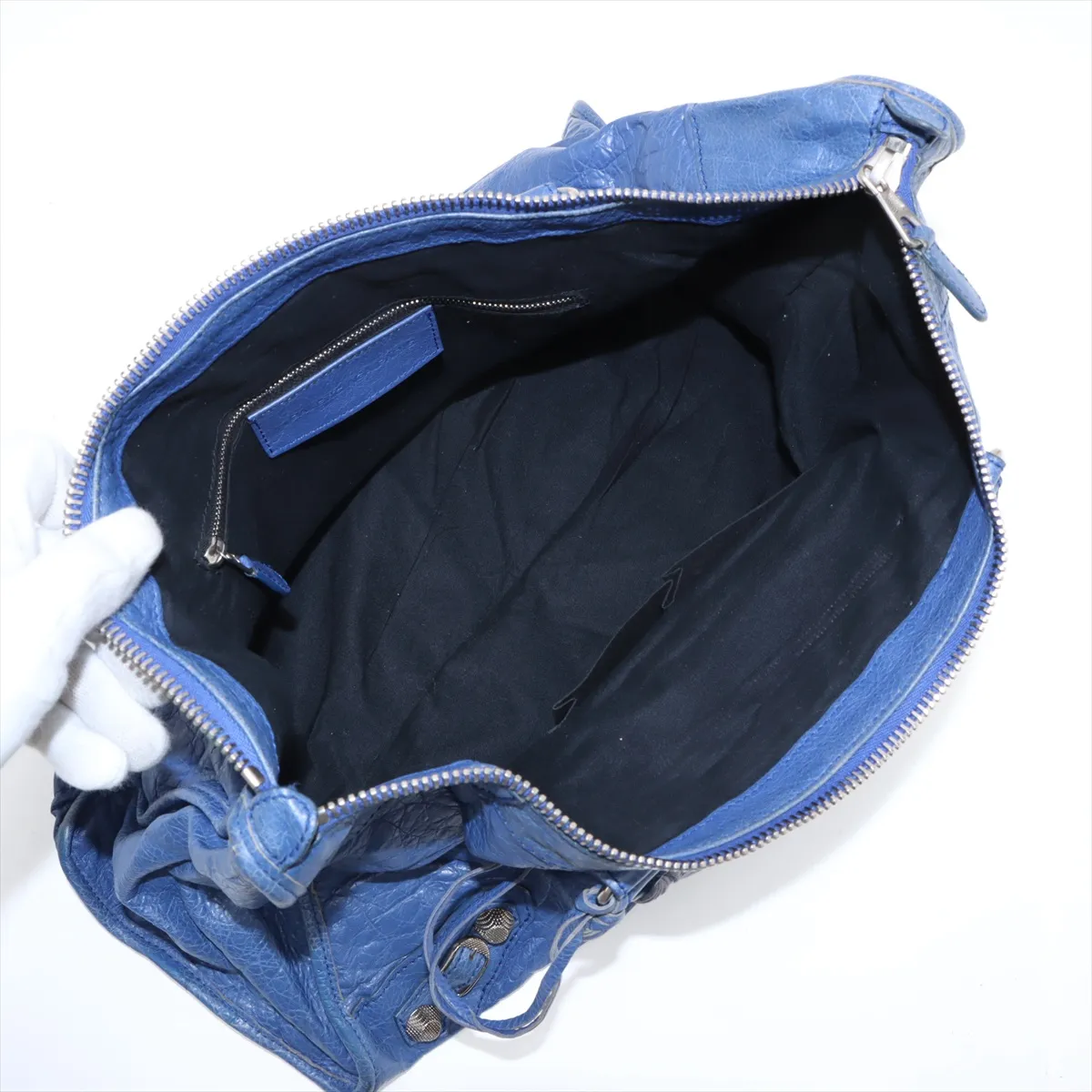 Giant Work Leather Handbag Blue 285451 Mirror Damaged Mirror Included — view 7