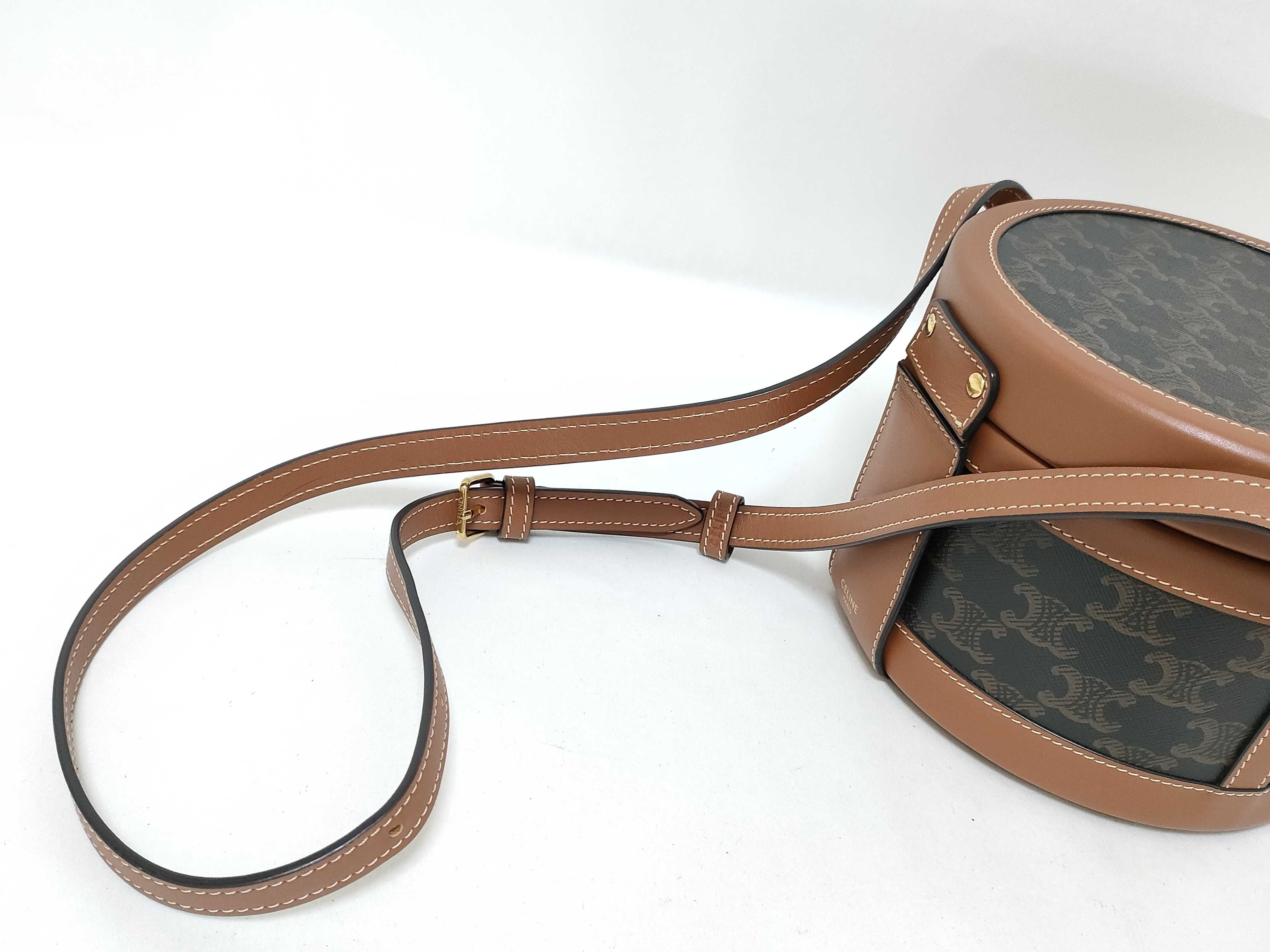 Triomphe Tambour Medium Shoulder Bag, PVC x Leather, Brown Shoulder Bag — view 3