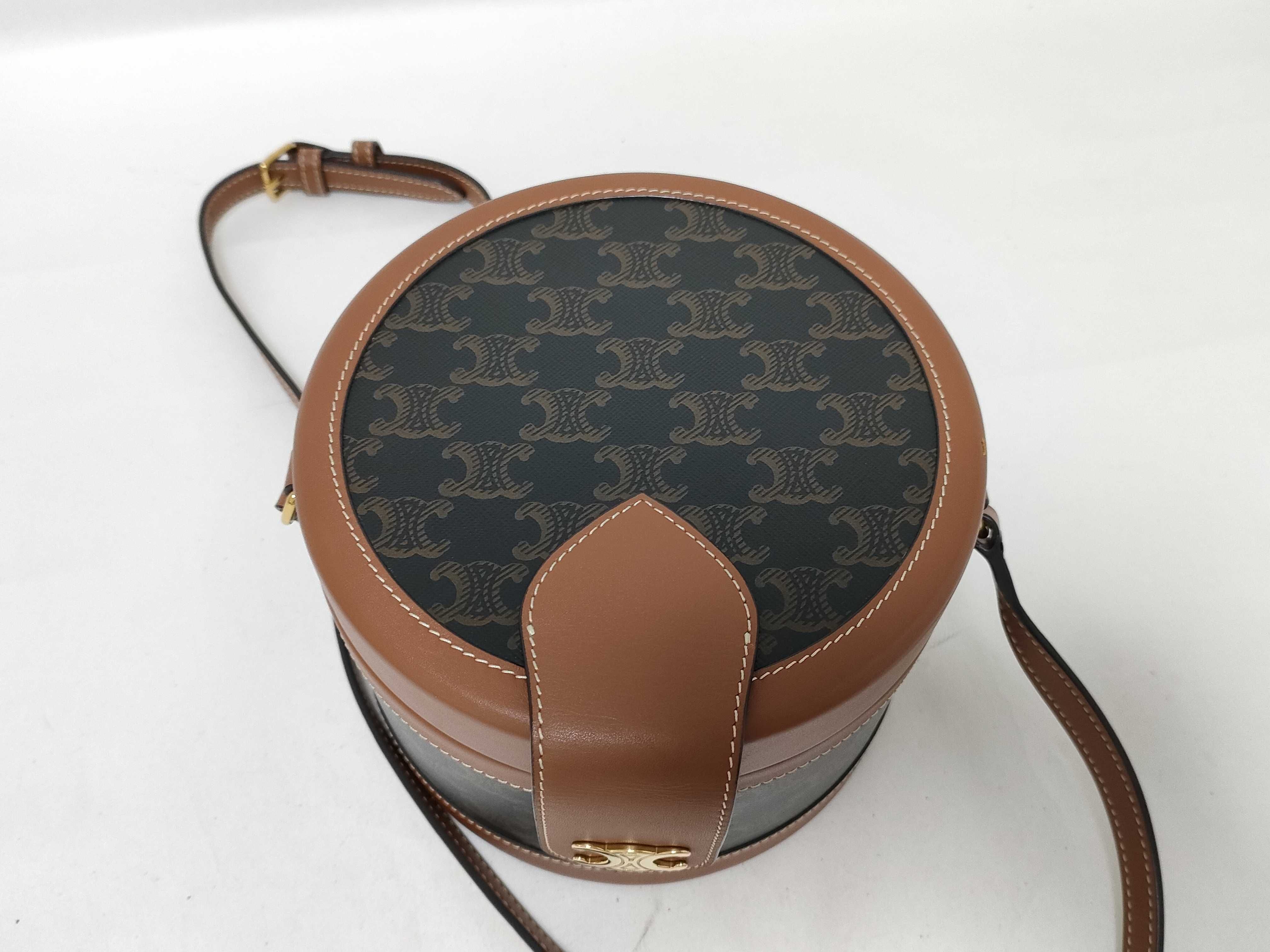 Triomphe Tambour Medium Shoulder Bag, PVC x Leather, Brown Shoulder Bag — view 8