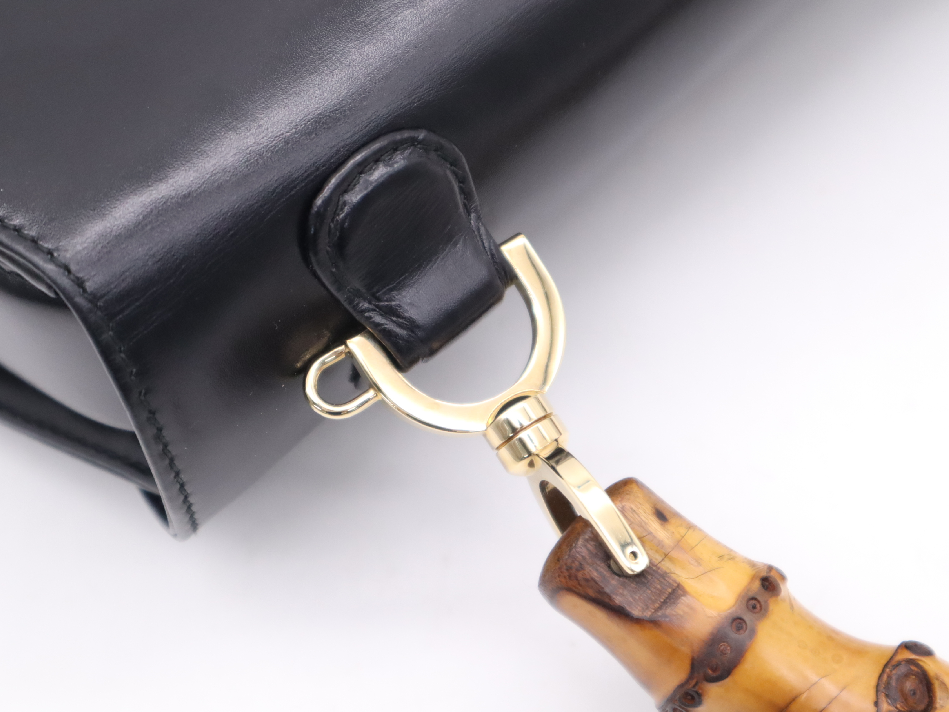 00026840633 Leather Bamboo Black Gold Hardware Handbag — view 7