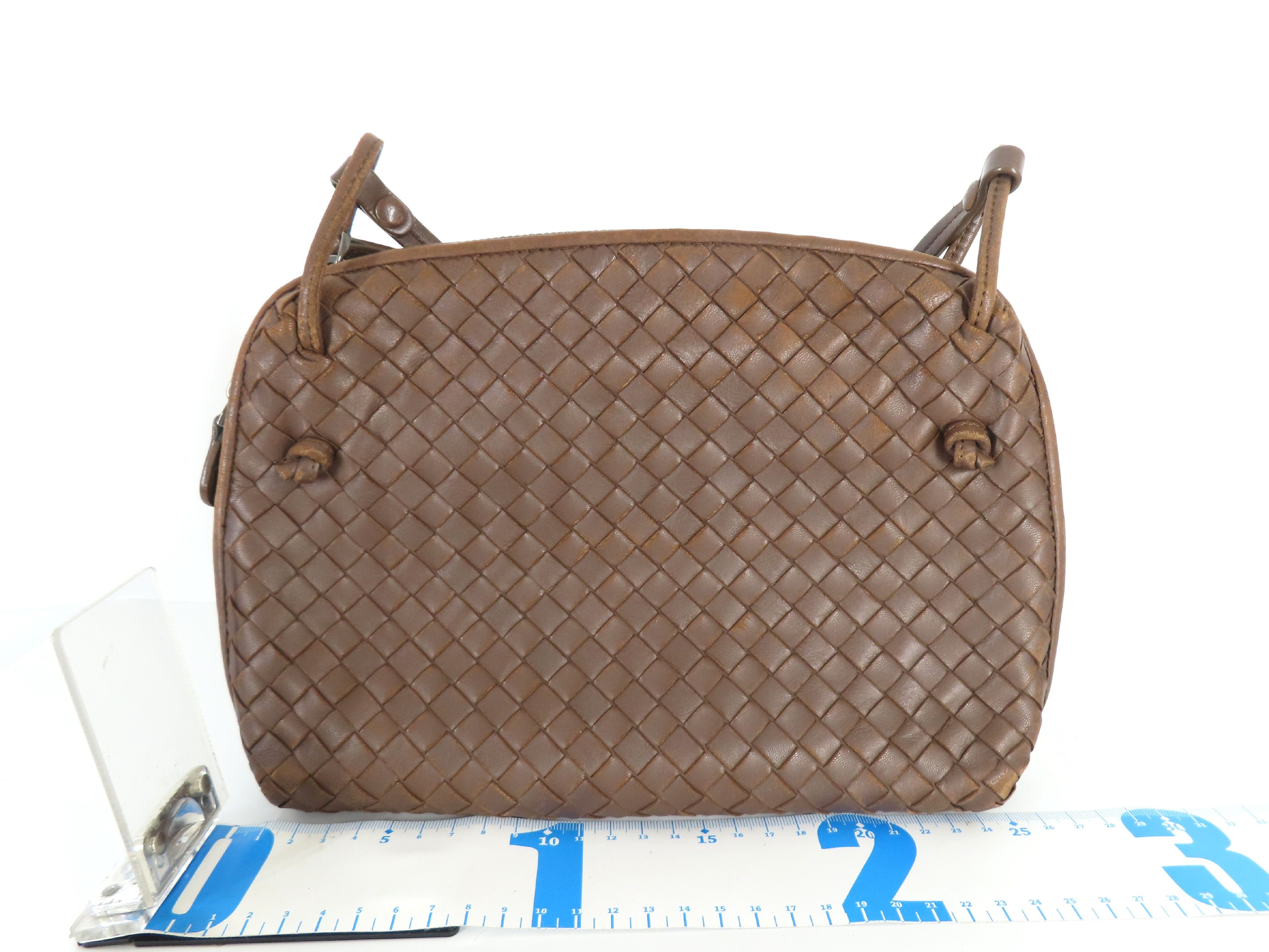 Intrecciato Shoulder Bag, Dark Brown — view 2