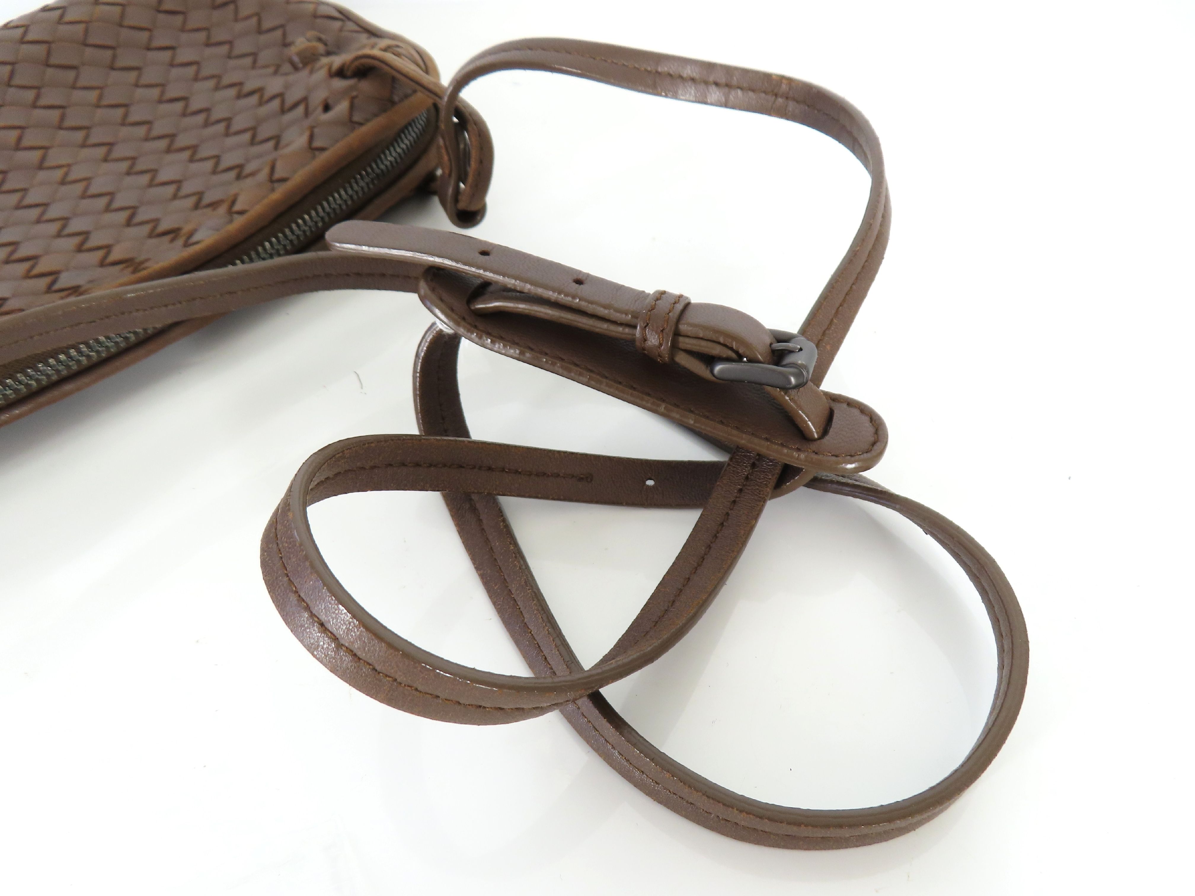 Intrecciato Shoulder Bag, Dark Brown — view 3
