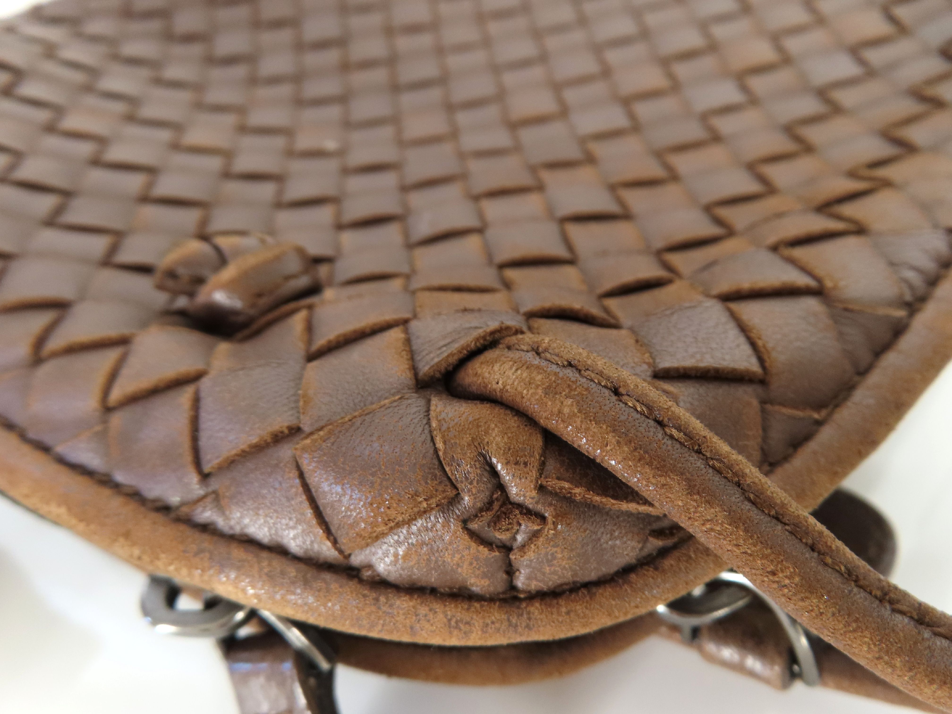 Intrecciato Shoulder Bag, Dark Brown — view 5